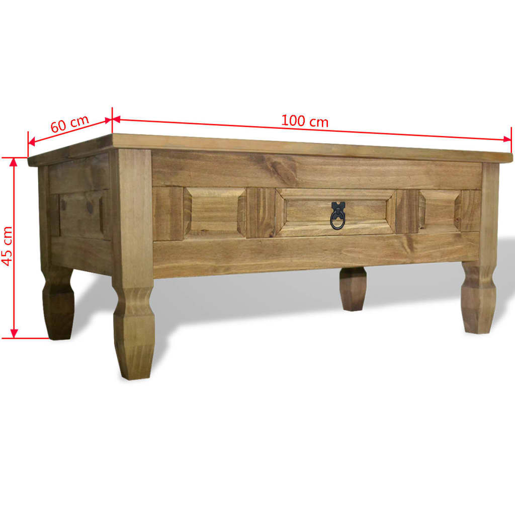 Mexikói corona-stílusú fenyőfa dohányzóasztal 100 x 60 x 45 cm Mexikói corona-stílusú fenyőfa dohányzóasztal 100 x 60 x 45 cm