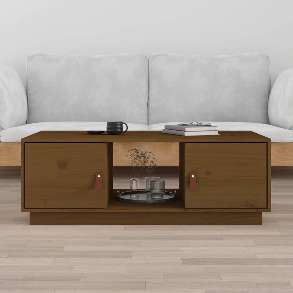Mézbarna tömör fenyőfa dohányzóasztal 100 x 50 x 35 cm