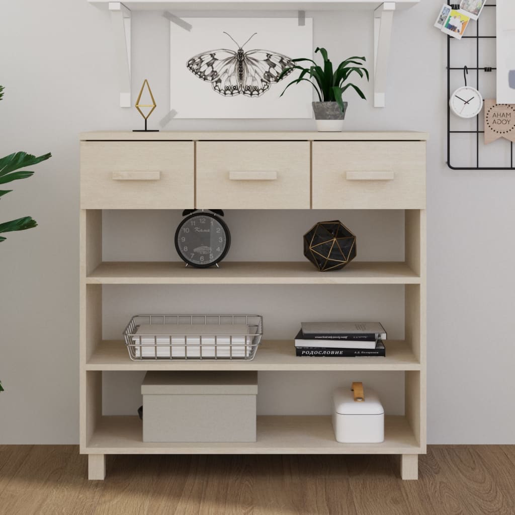 Mézbarna tömör fenyőfa konzolasztal 90 x 35 x 90 cm