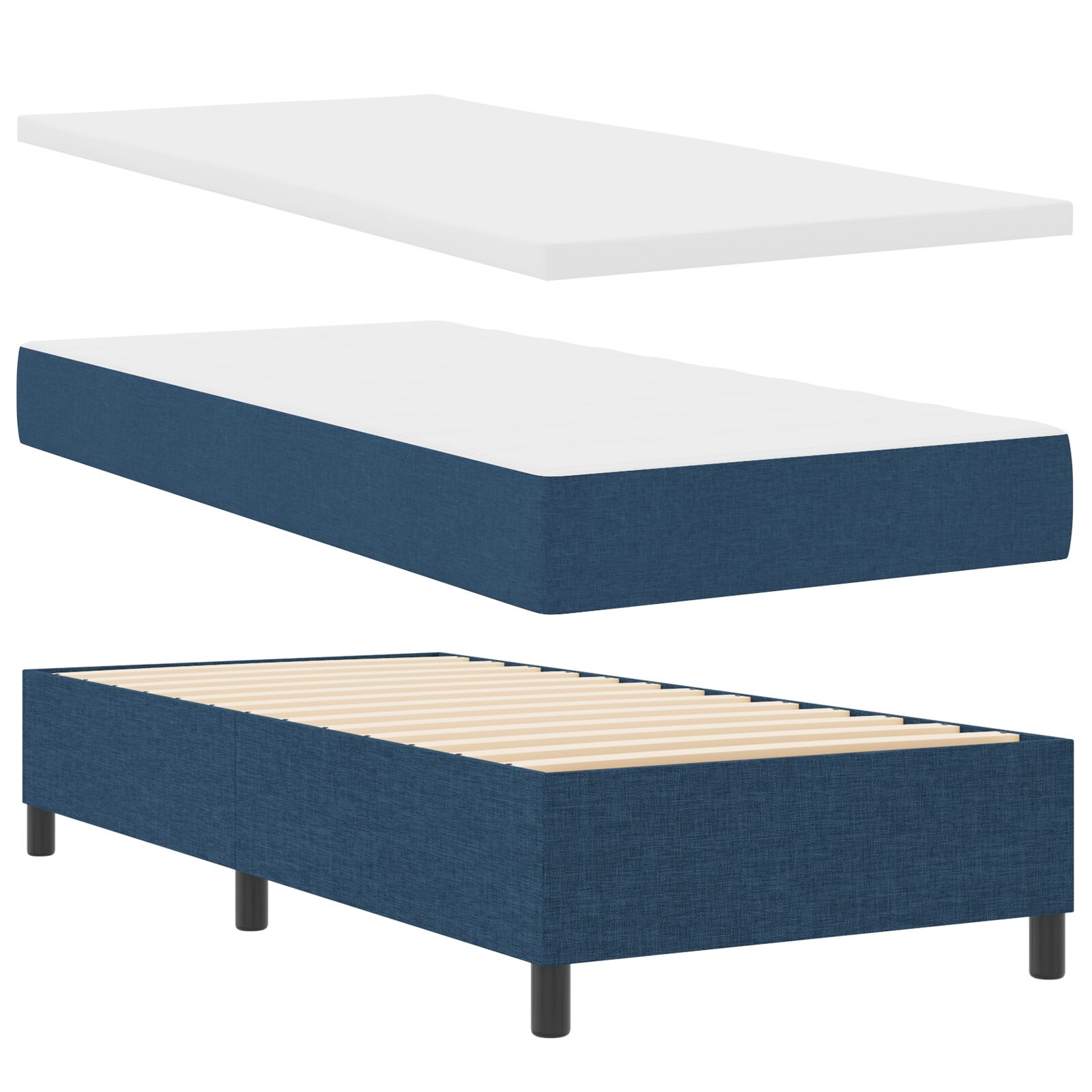 Boxspring ágy matraccal & padlóval kék 80x200 cm szövet