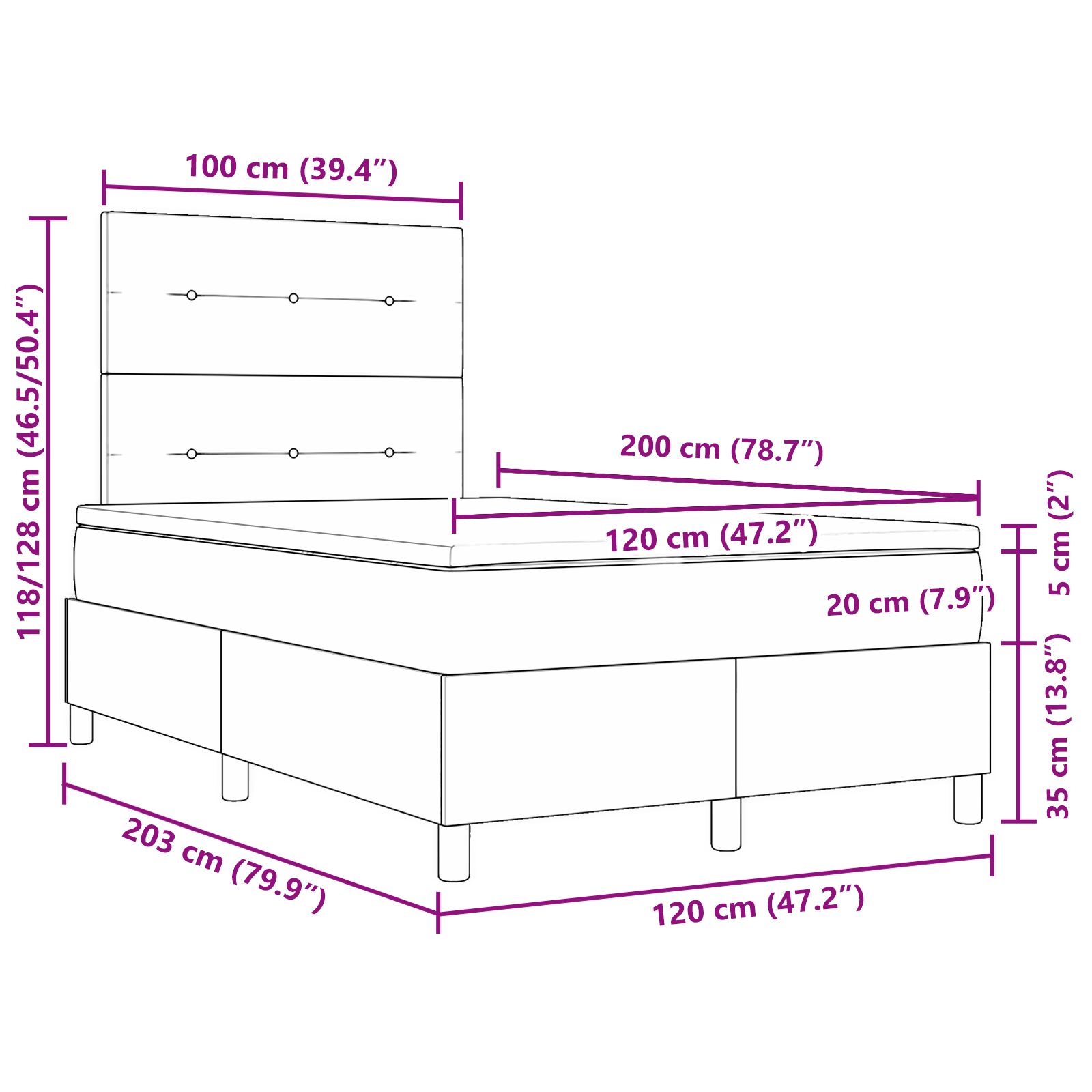 Boxspring ágy matrac kép sötétszürke 120x200 cm bársony