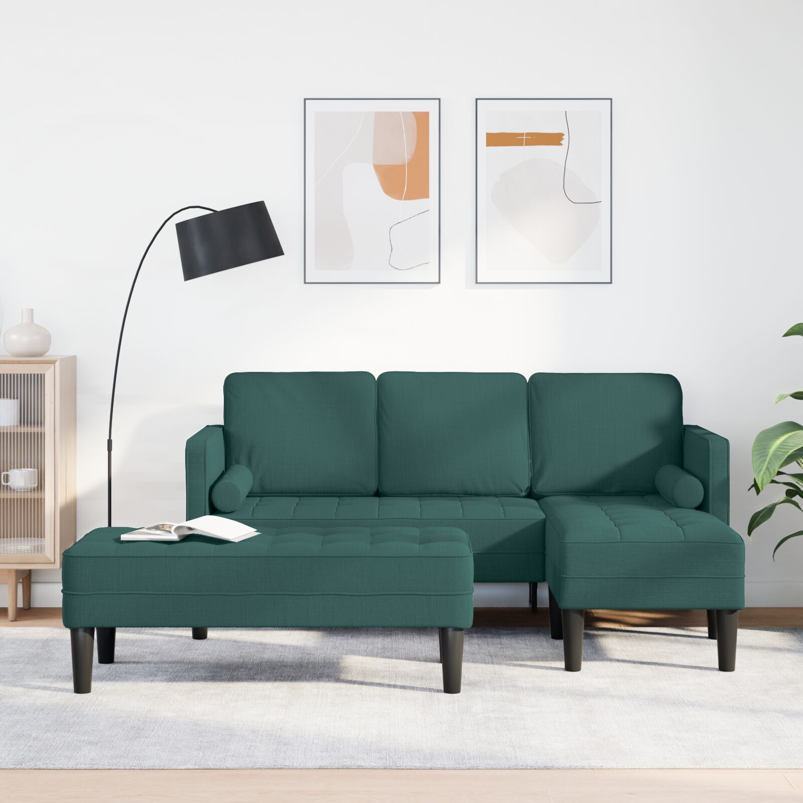 2 darabos kanapészett párnákkal, sötét zöld textil 2 darabos kanapészett párnákkal, sötét zöld textil