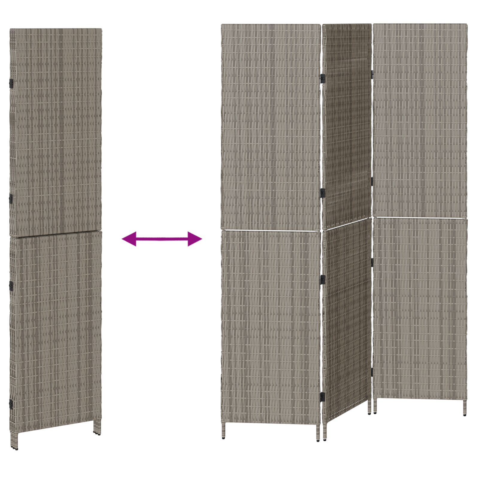 Szobaelválasztó 3 paneles összecsukható szürke 147x180 cm poly rattan Szobaelválasztó 3 paneles összecsukható szürke 147x180 cm poly rattan