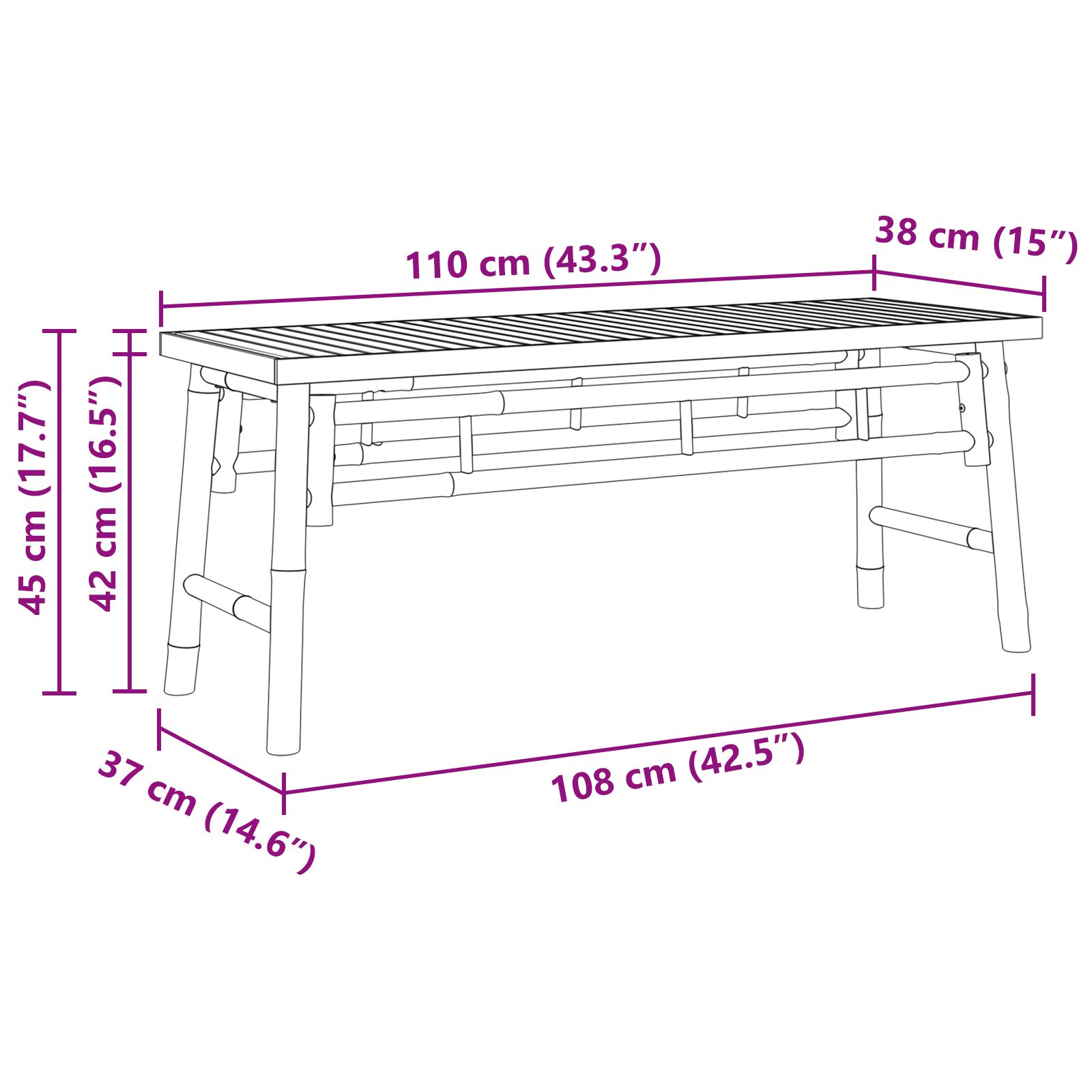 Kerti pad 110x38x45 cm bambusz Kerti pad 110x38x45 cm bambusz