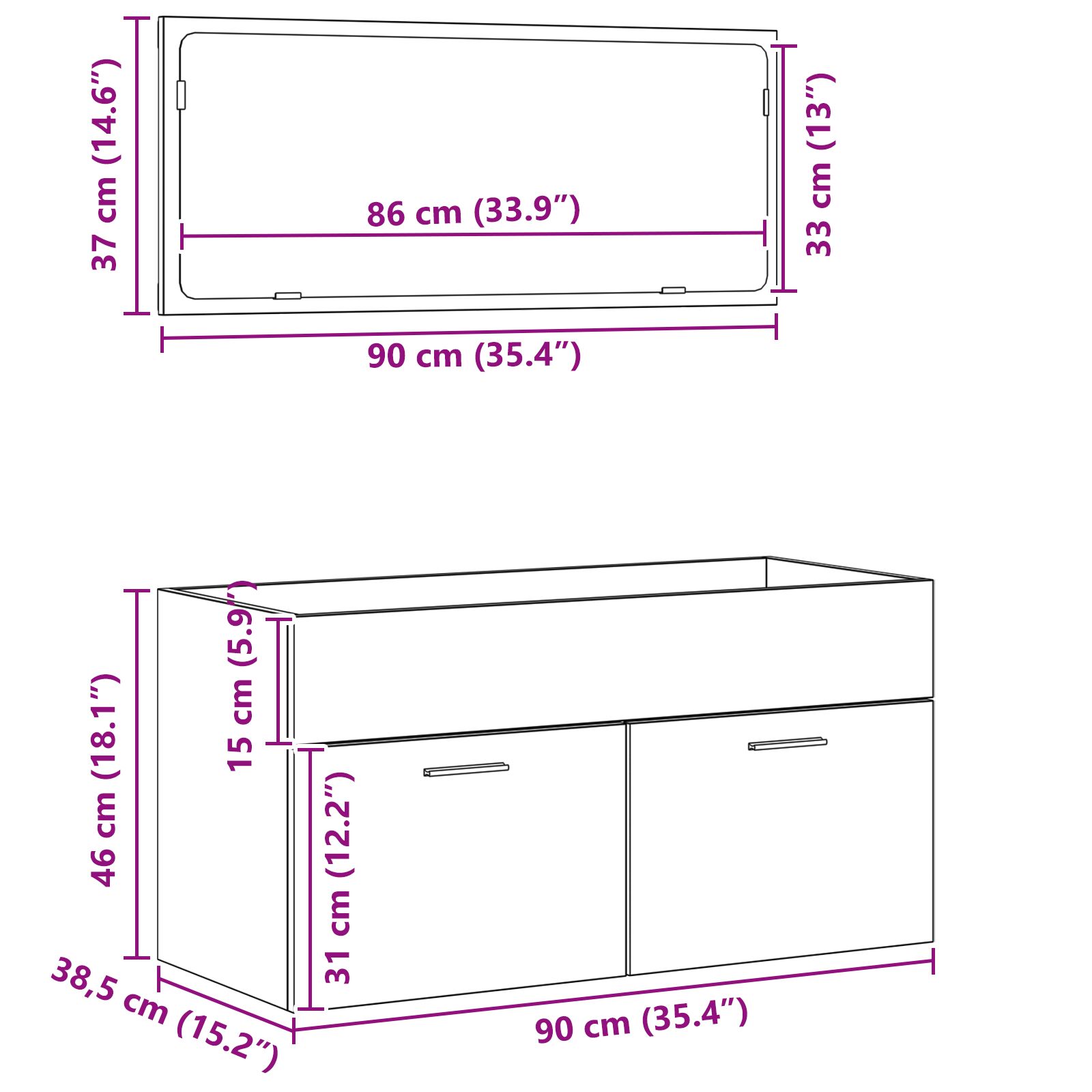 2 darabos fürdőszobai bútor szett fekete tölgy mérnökelt fa