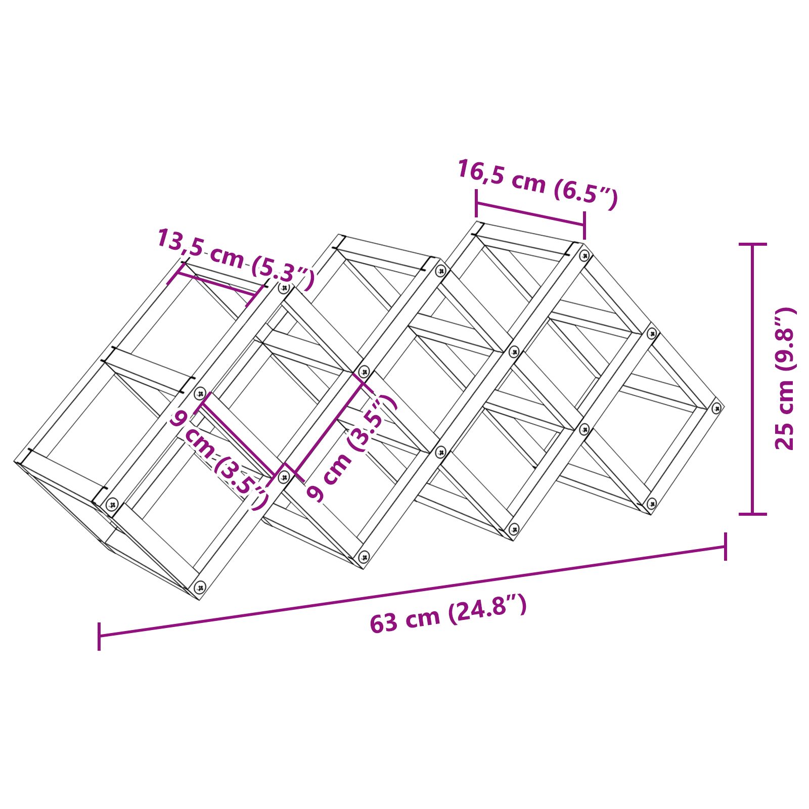 9 palackos borállvány 63x16,5x25 cm porbevonatos acél