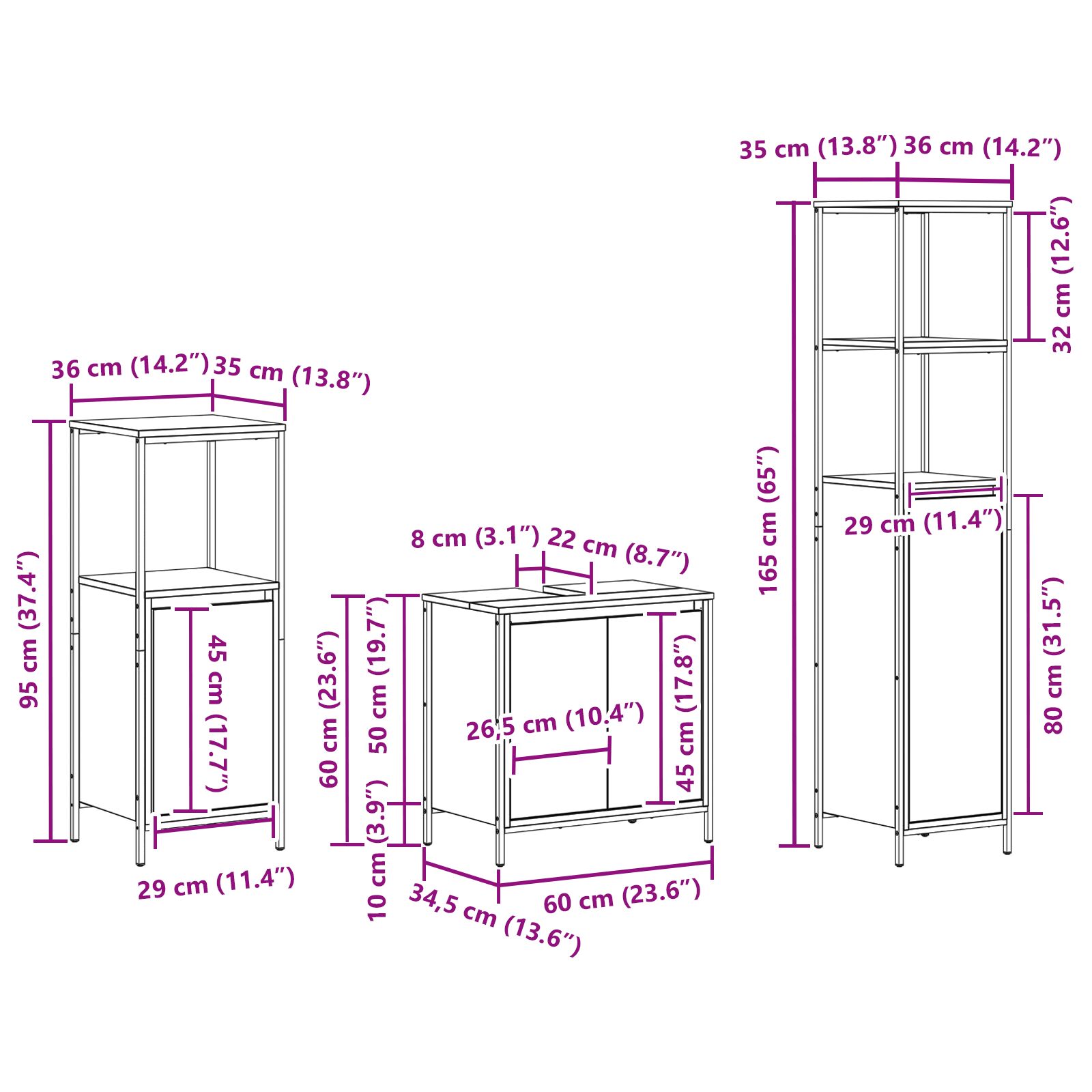 3 részes fürdőszobai bútor szett füstölt tölgy színben, mérnöki fából