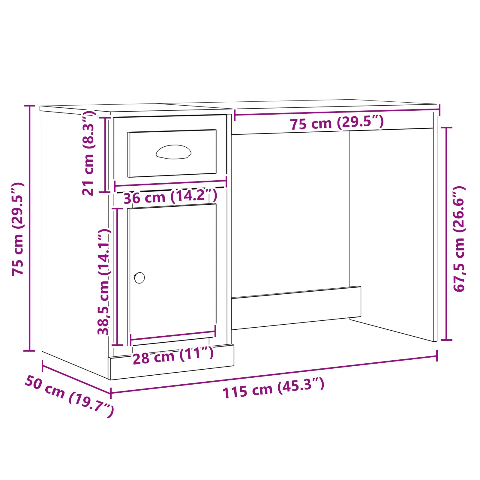 Tárolós asztal fekete tölgy 50x115x75 cm forgácslap