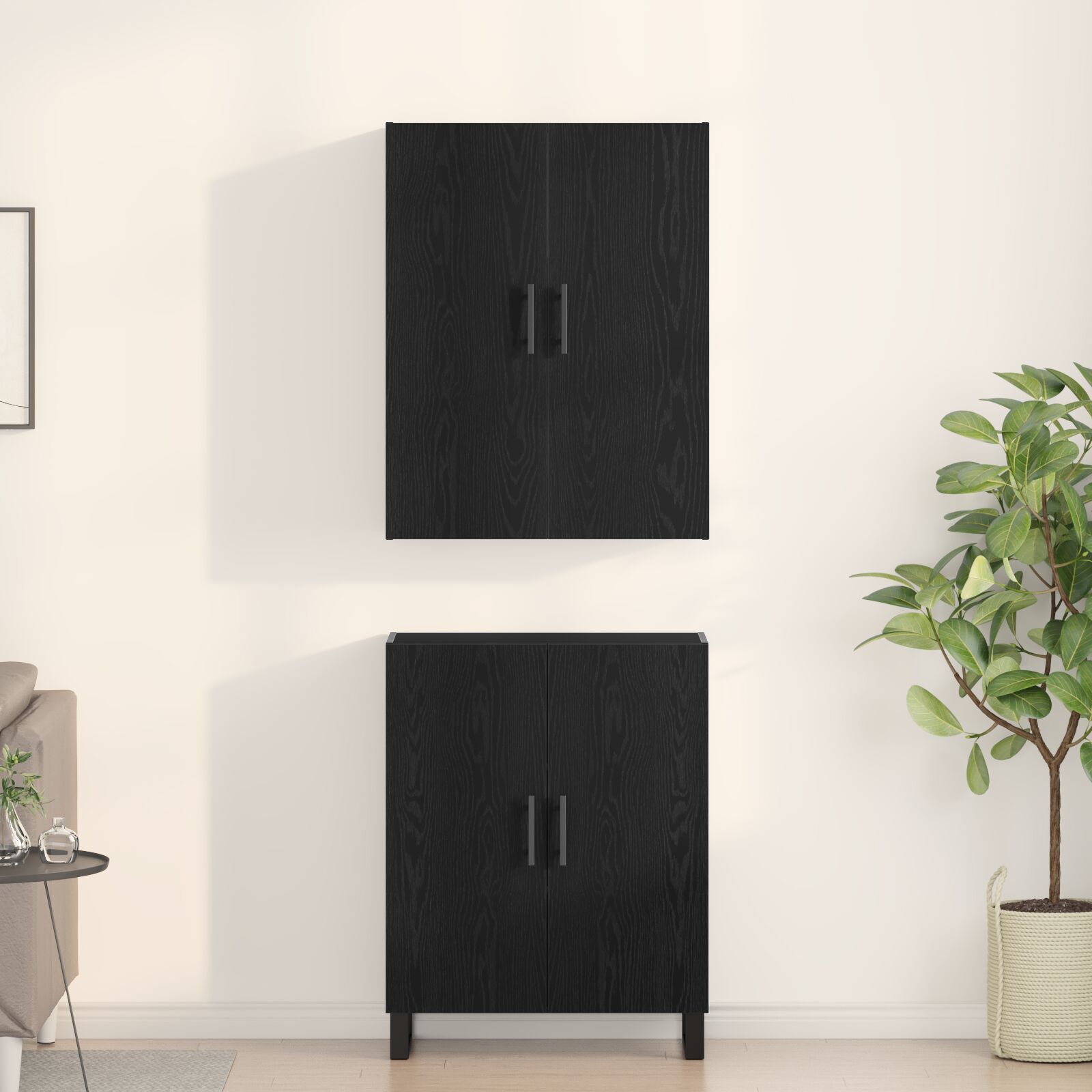 2 db fekete tölgy kábelt 69,5x34x180 cm mérnöki fa