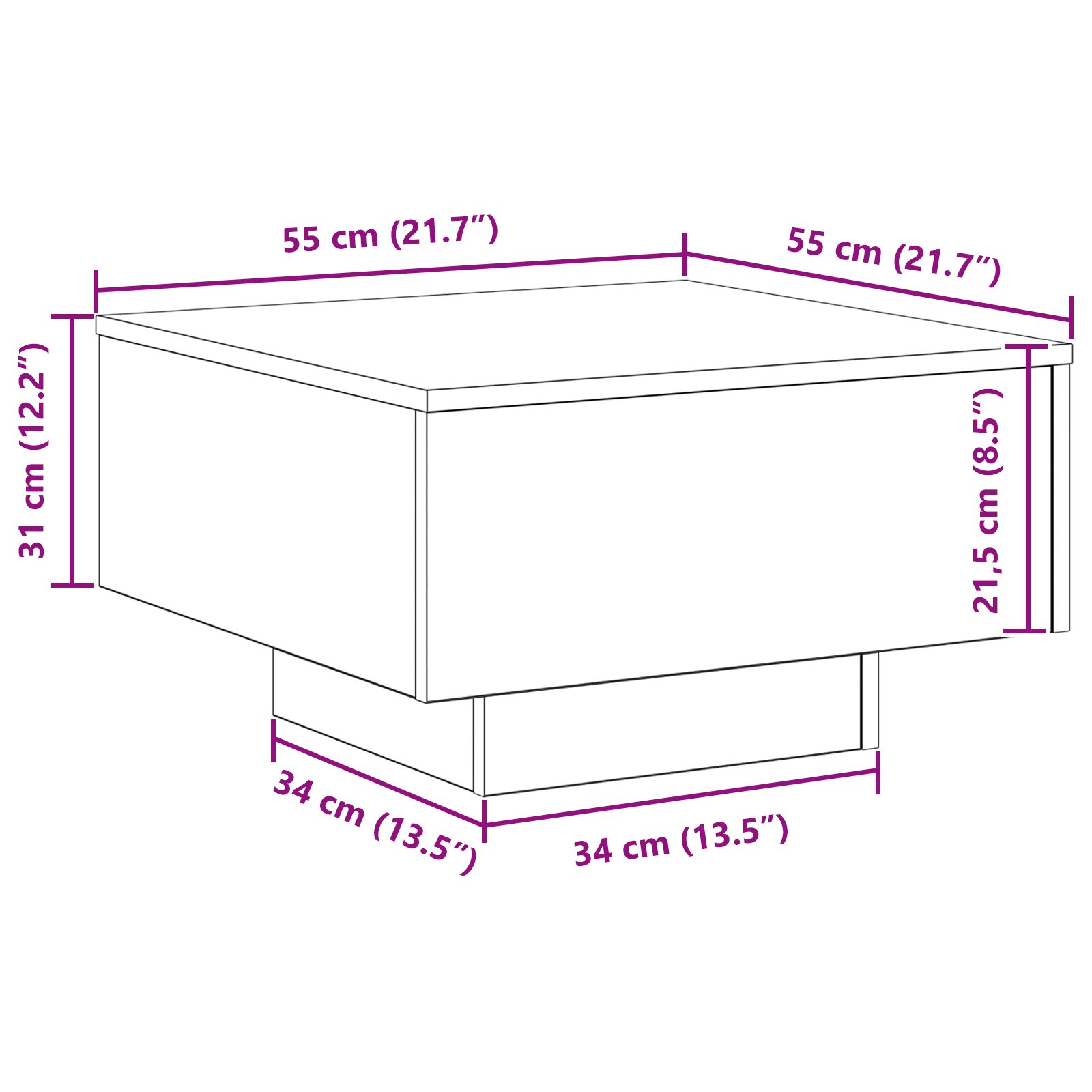 Artisian tölgy kávézóasztal 55x55x31 cm mérnöki fa