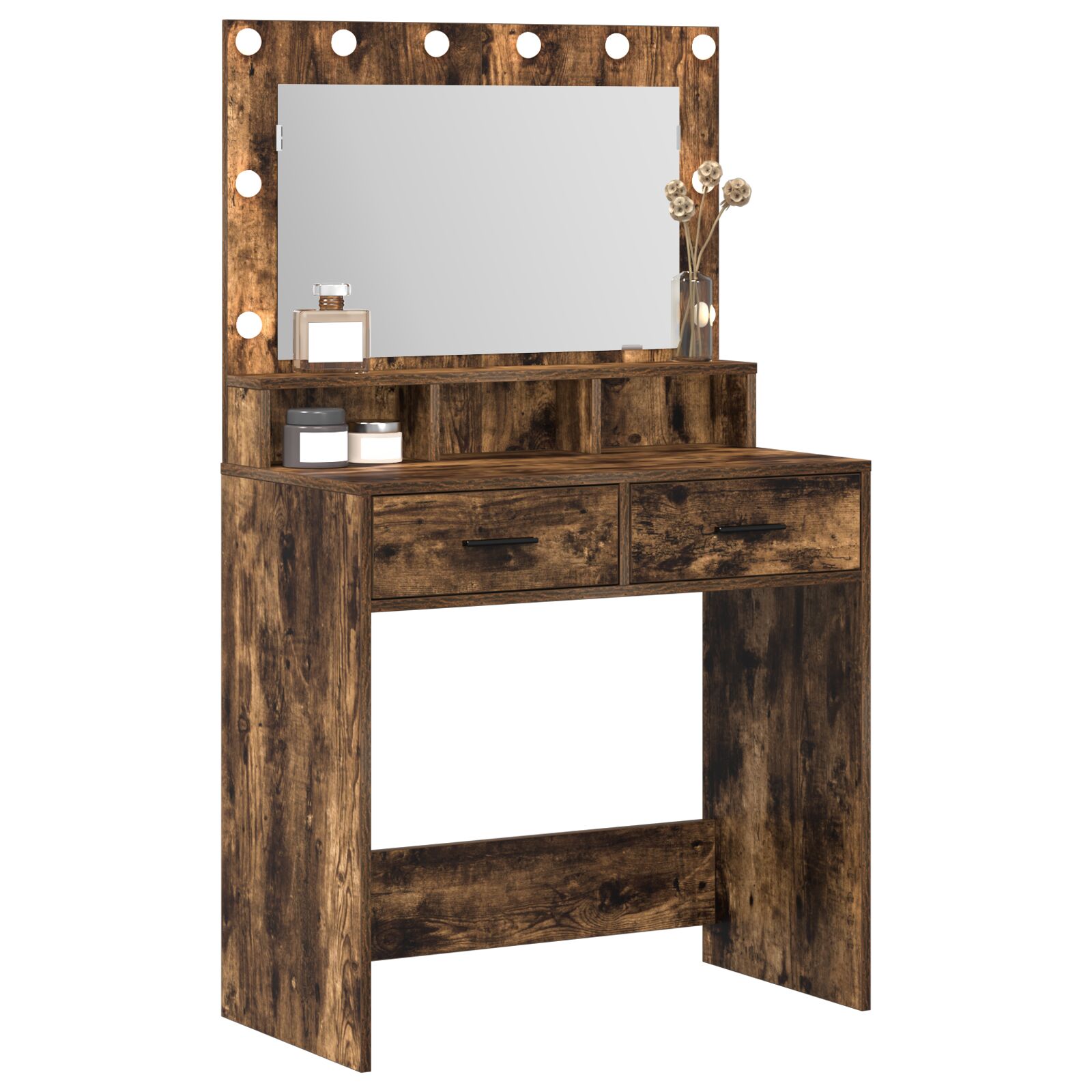 Sminkasztal led világítással füstölt tölgy 79x41x135 cm