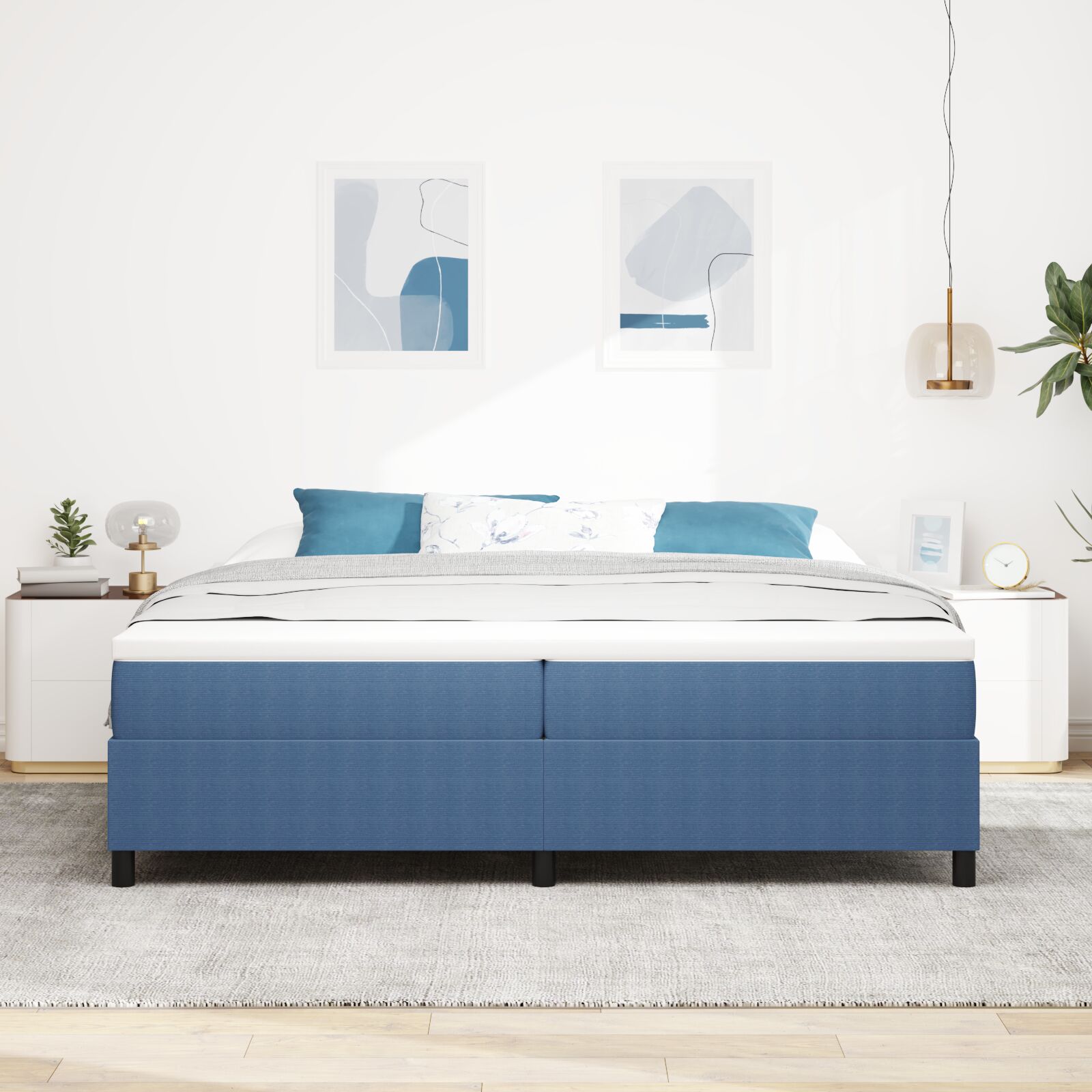Boxspring ágy kék 200x200 cm vászon Boxspring ágy kék 200x200 cm vászon