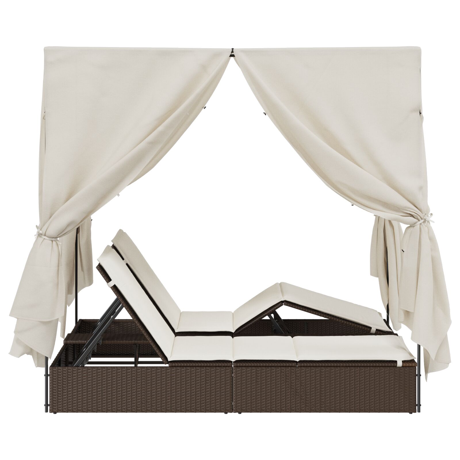 Kétfős napozóágy tetővel és függönyökkel barna polirattan