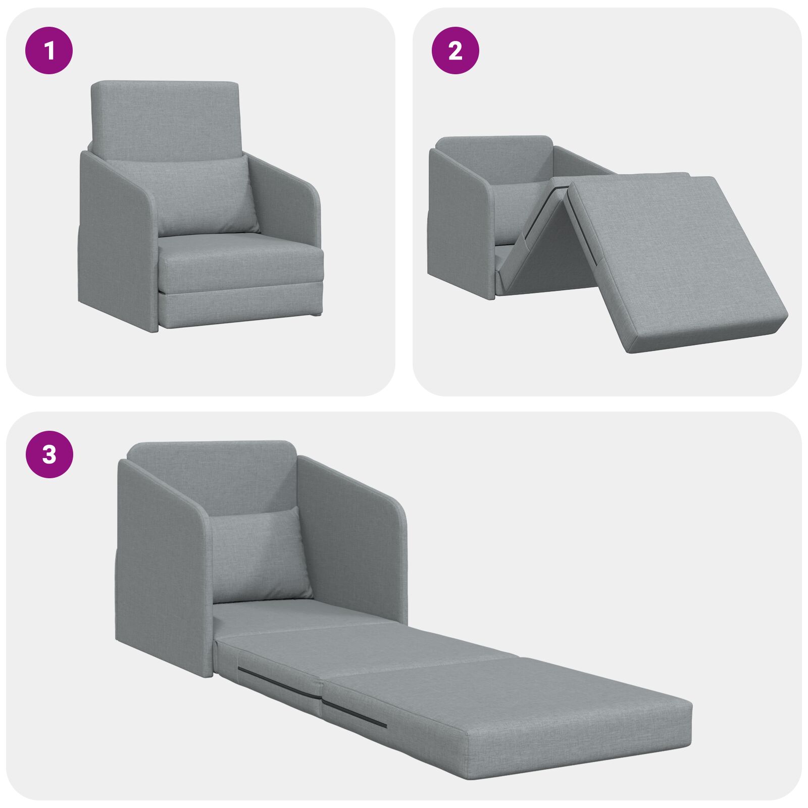 Padlószofa ágy 2 az 1-ben világosszürke 65x80x83 cm szövet