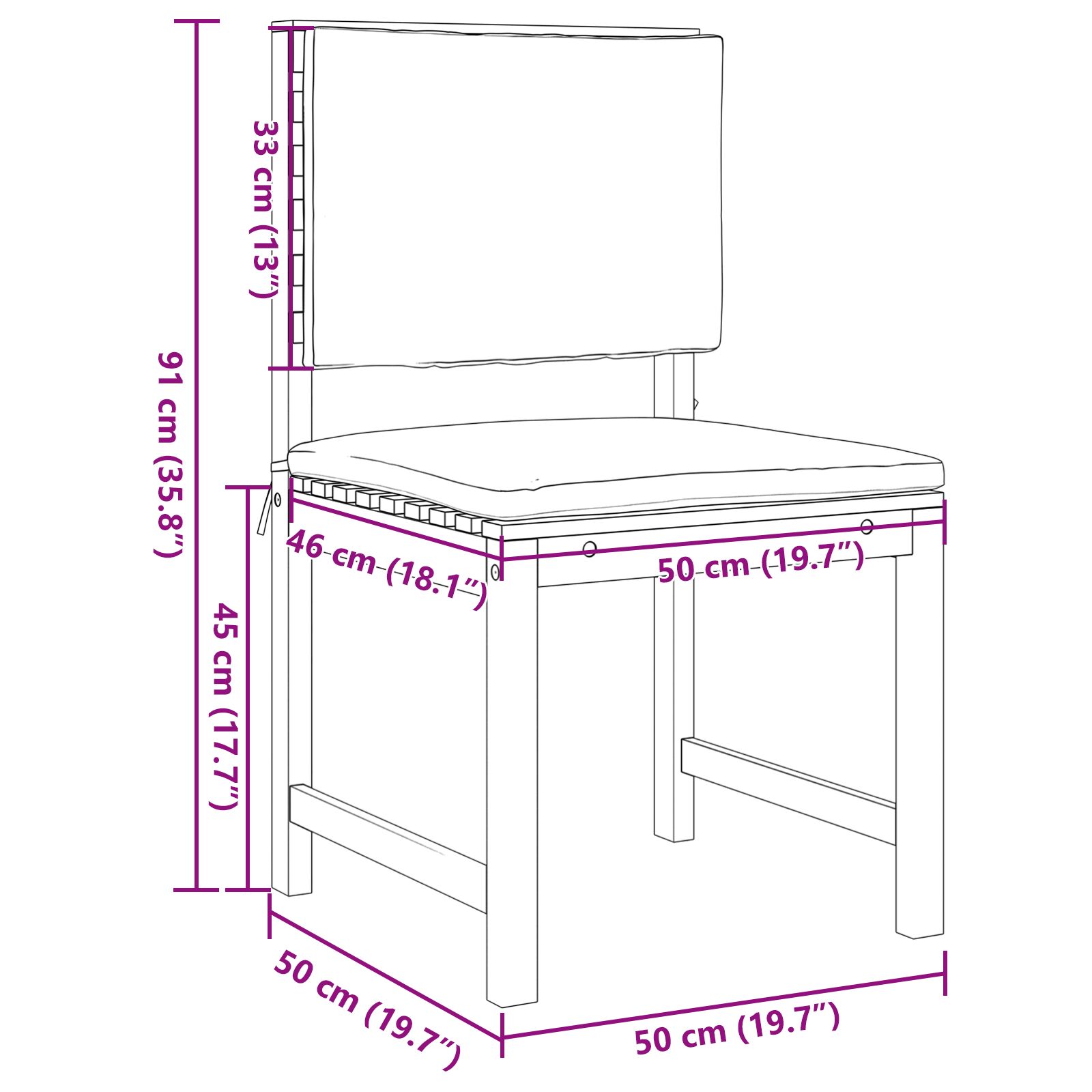 Kerti székek karfák nélkül párnákkal 2 db tömör akácfából