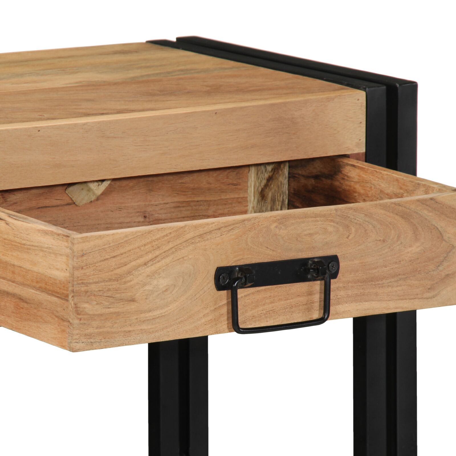 Kisasztal fekete 90x33x75 cm tömör akácfa és fém