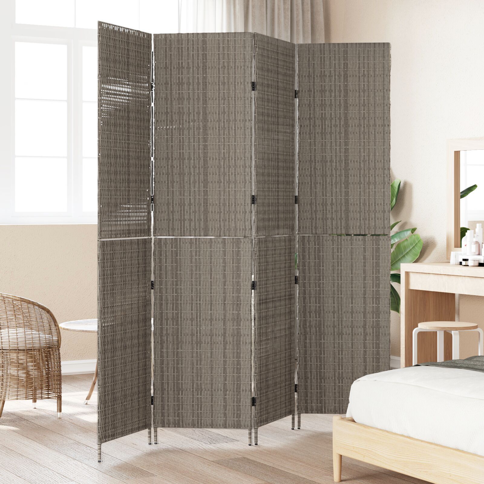 4 paneles összecsukható szobaelválasztó szürke 195x180 cm poli rattan 4 paneles összecsukható szobaelválasztó szürke 195x180 cm poli rattan
