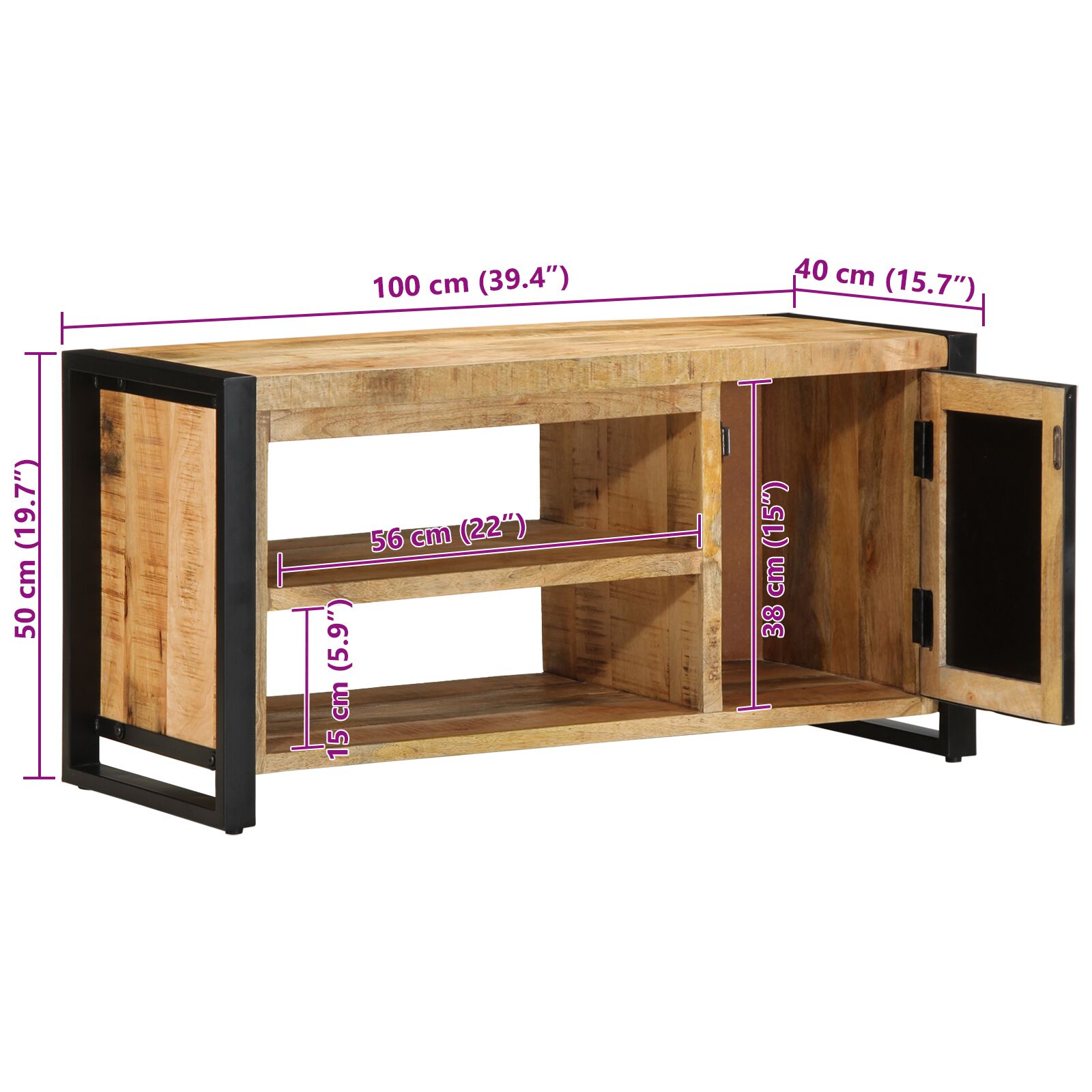 Cipőpad 100x40x50 cm tömör fa durva mangó