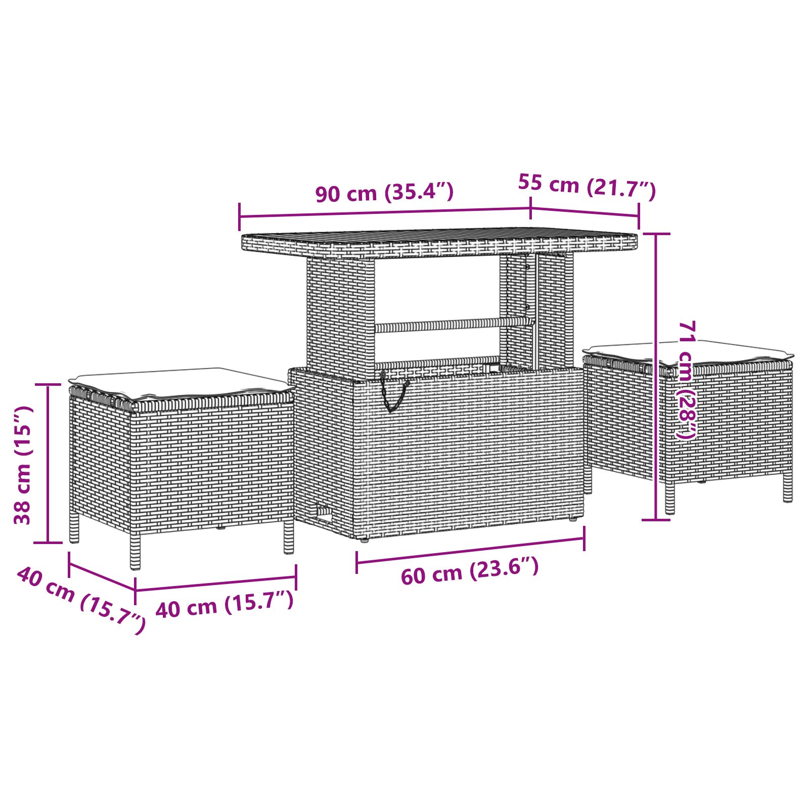10 darabos kerti kanapészett párnákkal bézs poly rattán akác, 3 darabos kerti étkező szett párnákkal bézs poly rattán akác