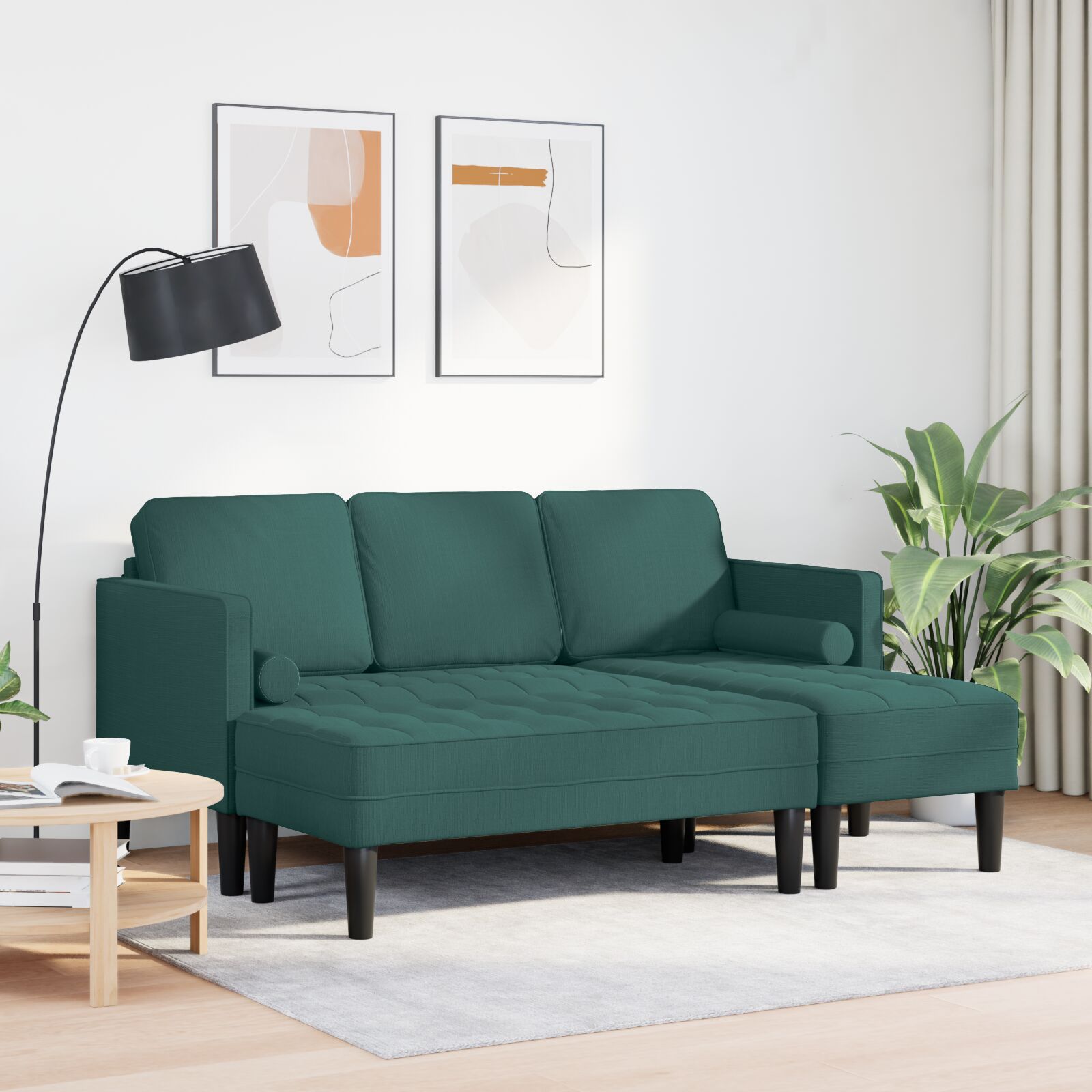2 darabos kanapészett párnákkal, sötét zöld textil 2 darabos kanapészett párnákkal, sötét zöld textil