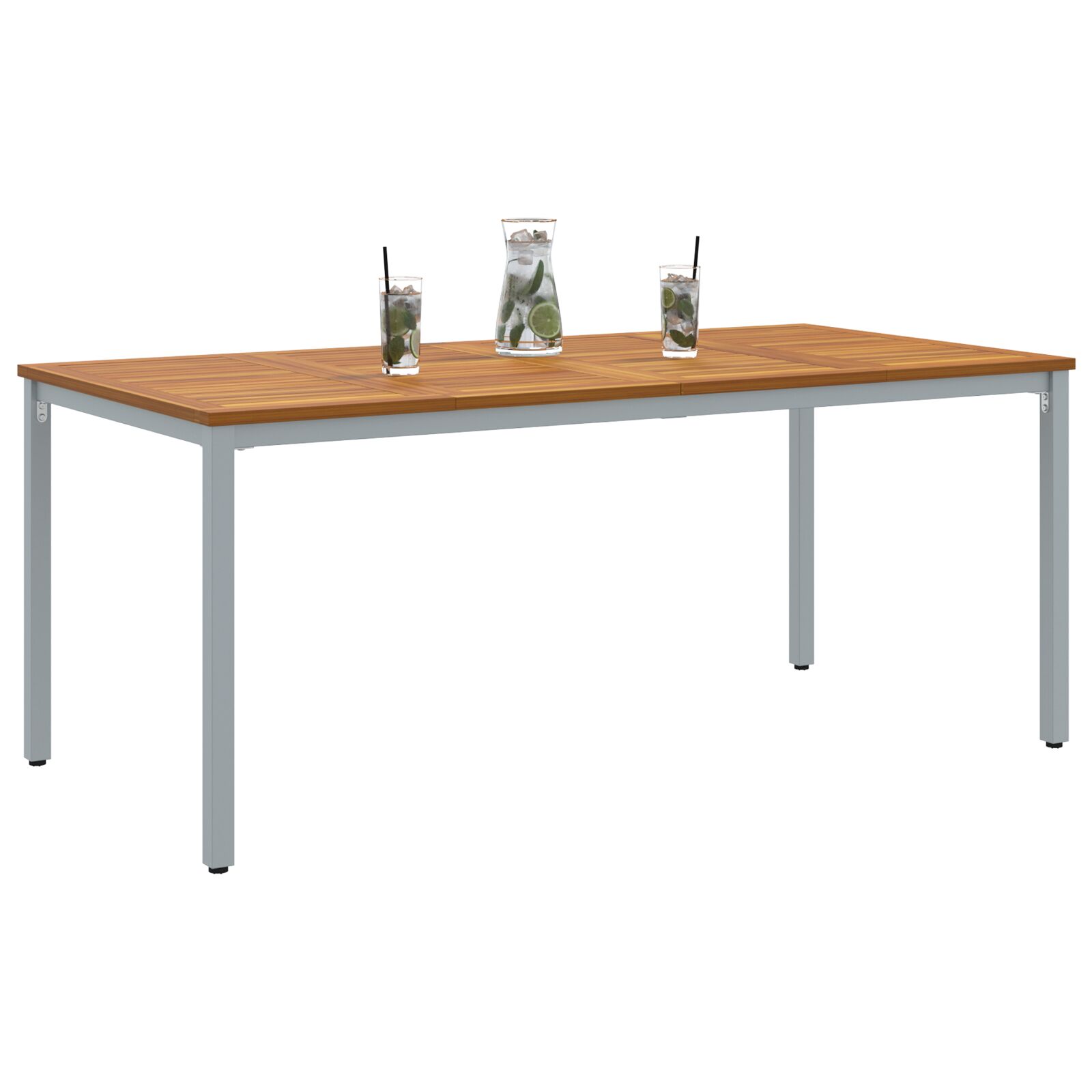 Kerti asztal 180x90x75 cm tömör akácfa és fém