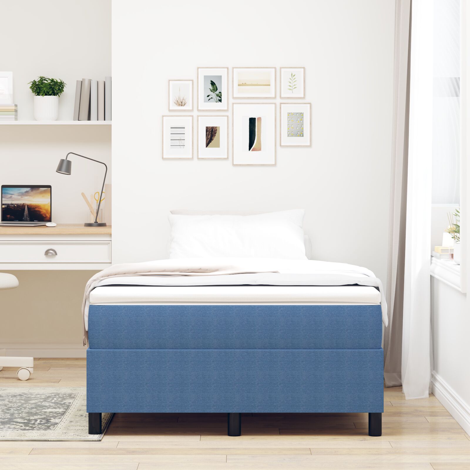 Boxspring ágy kék 120x200 cm bordás szövet Boxspring ágy kék 120x200 cm bordás szövet