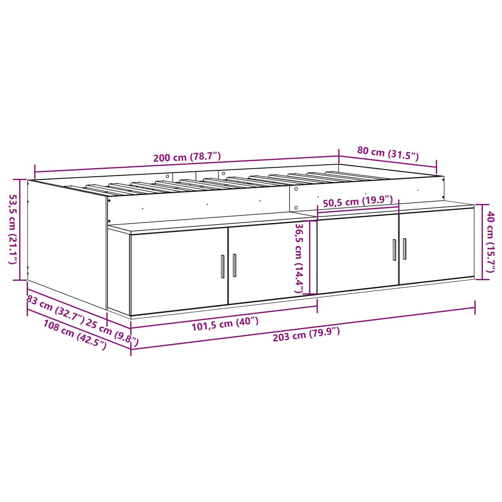 Tárolós ágykeret sonoma tölgy 80x200 cm