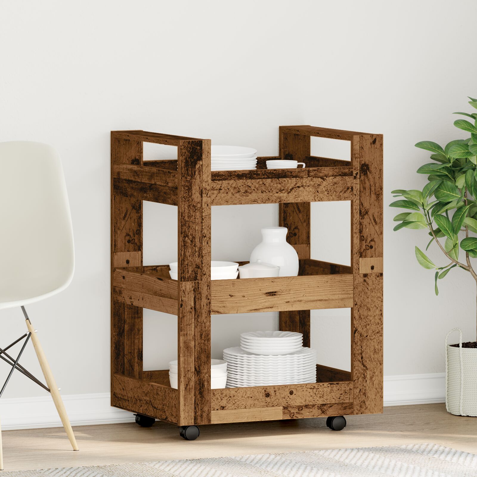 Konyhai kocsi régi fa 60x45x80 cm műanyag Konyhai kocsi régi fa 60x45x80 cm műanyag