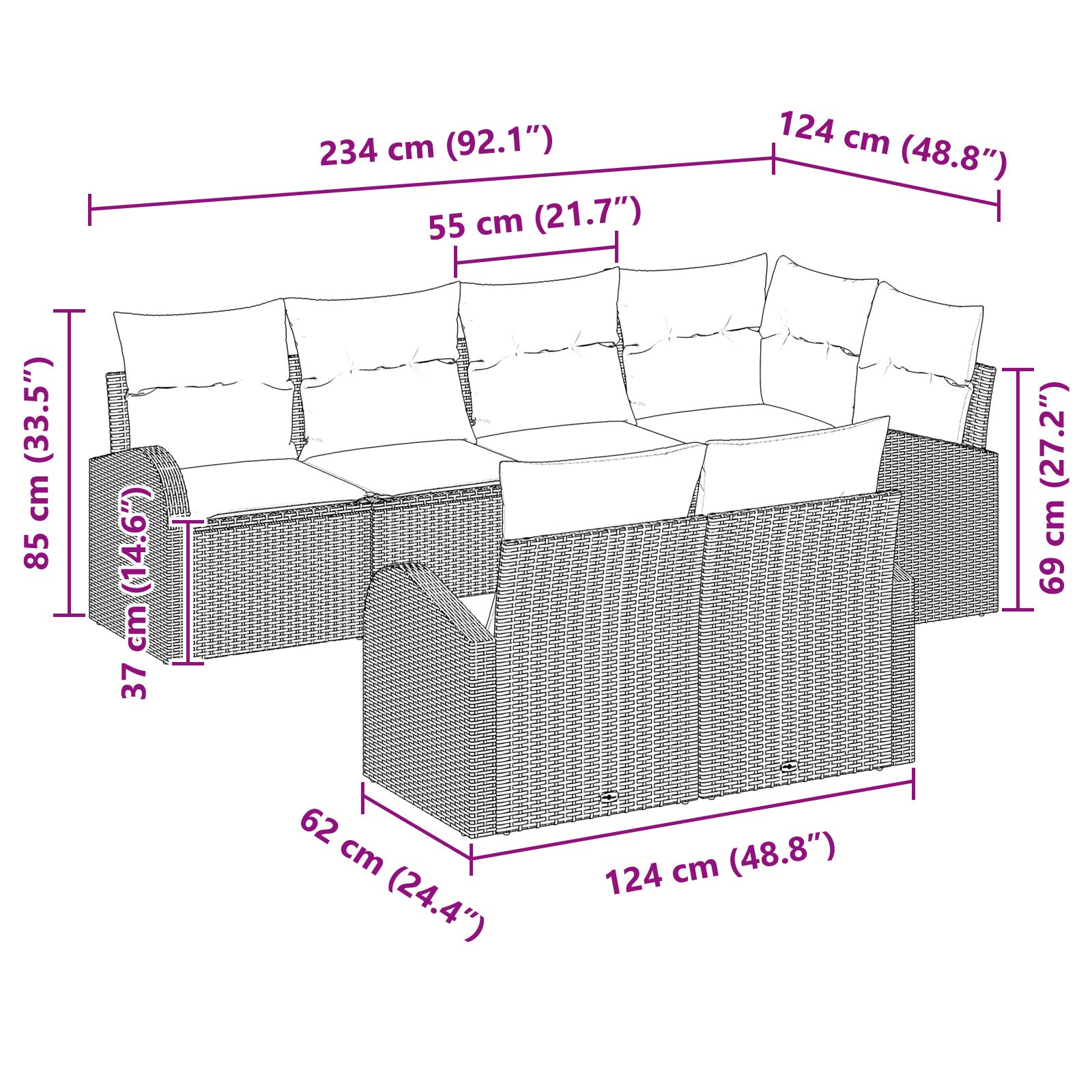 Kerti sofászett 7 darabos barna és krém
