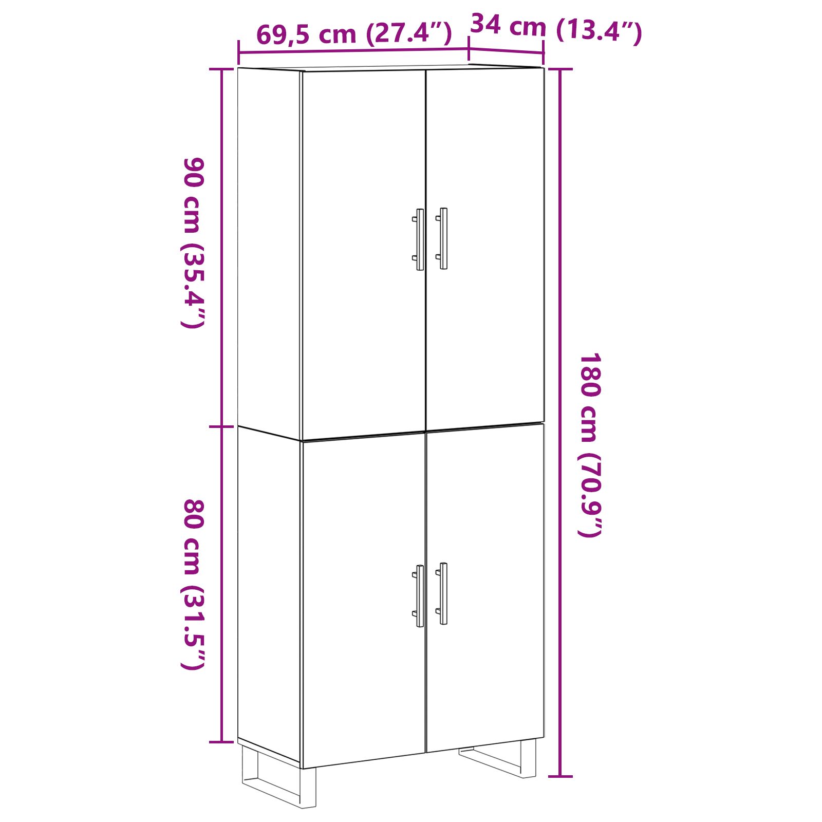 2 db fekete tölgy kábelt 69,5x34x180 cm mérnöki fa