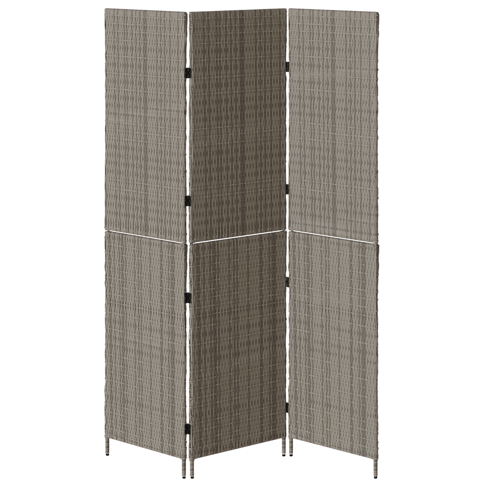 Szobaelválasztó 3 paneles összecsukható szürke 147x180 cm poly rattan Szobaelválasztó 3 paneles összecsukható szürke 147x180 cm poly rattan