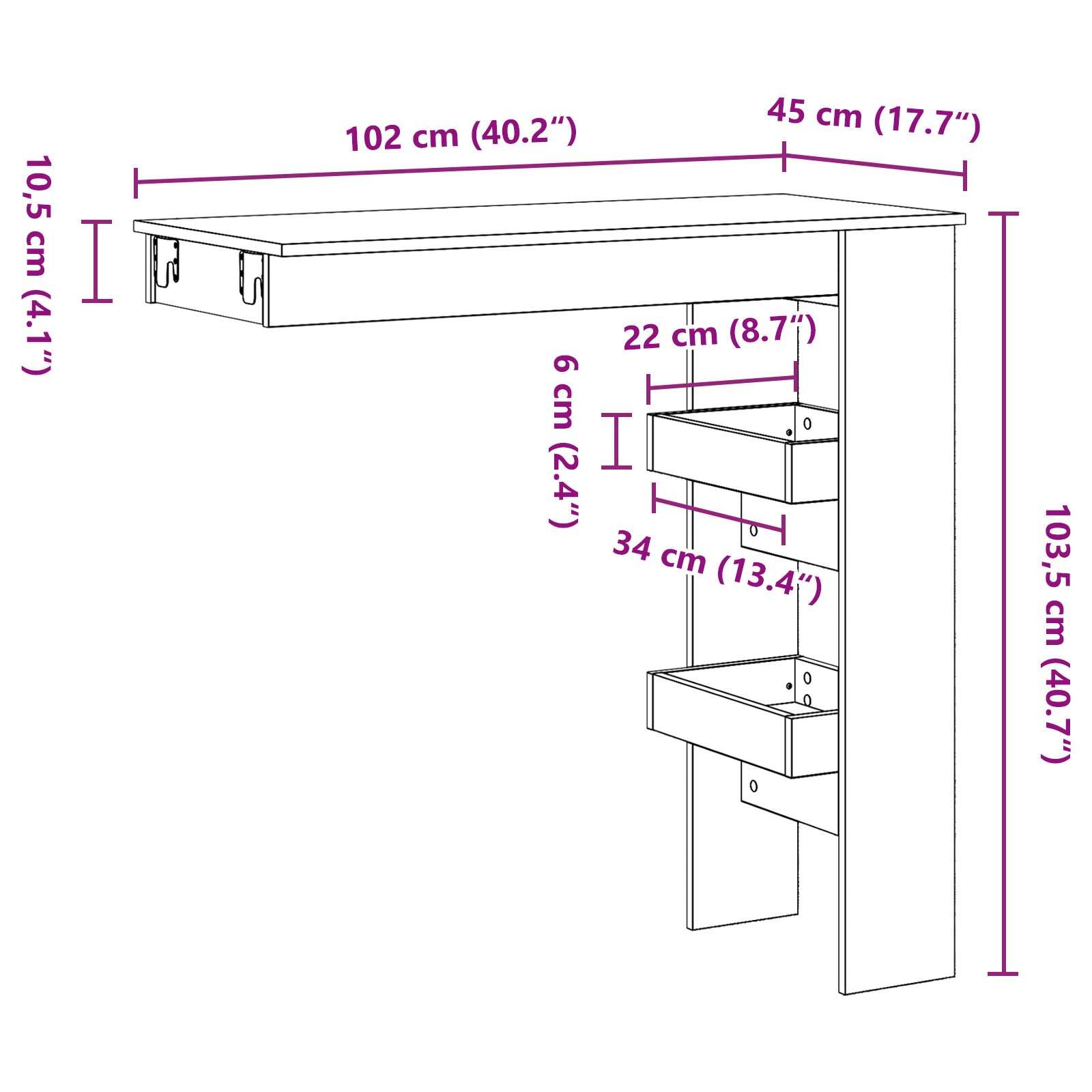 Falra szerelhető bárasztal - fekete tölgy - 102x55x103.5 cm - mérnöki fából készült