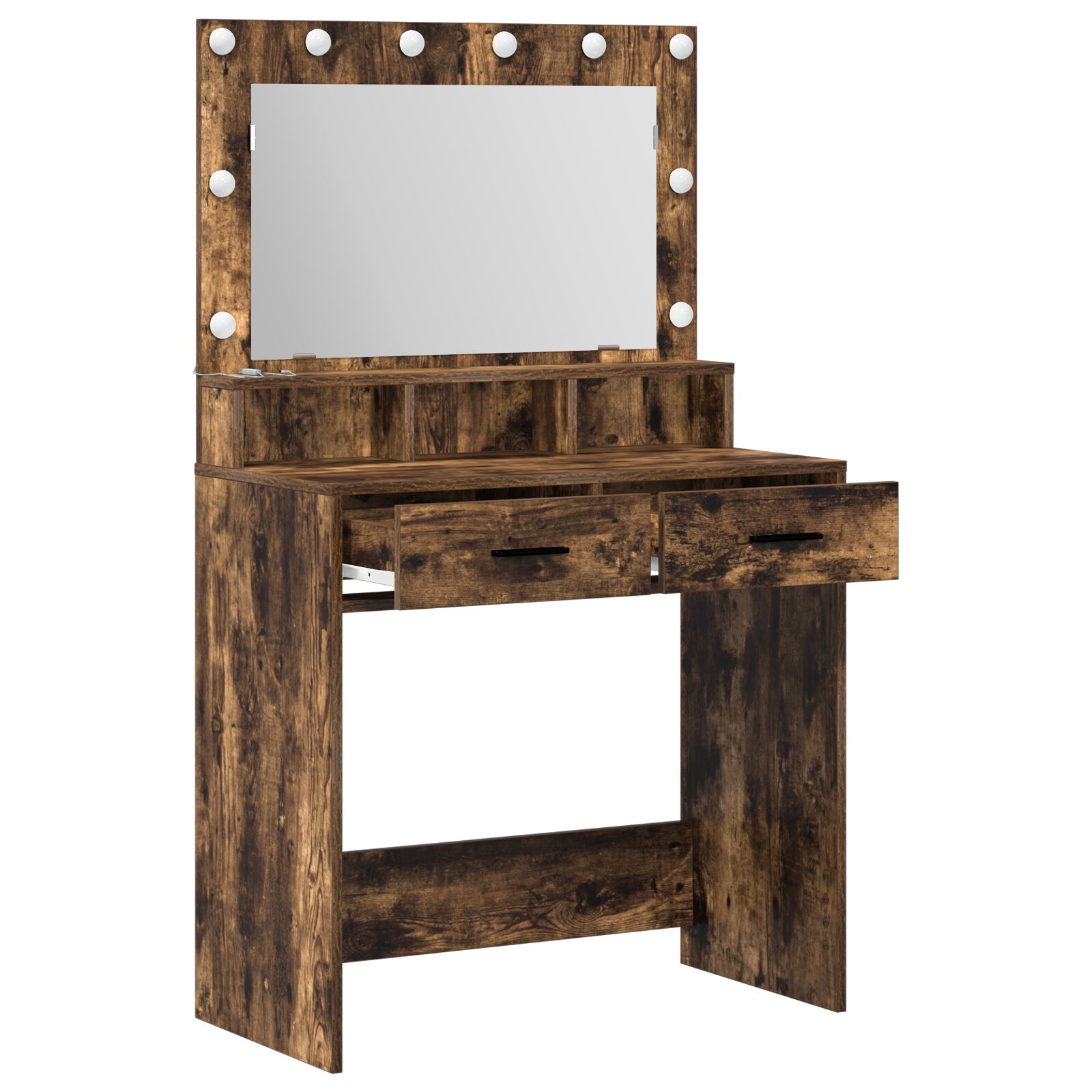Sminkasztal led világítással füstölt tölgy 79x41x135 cm