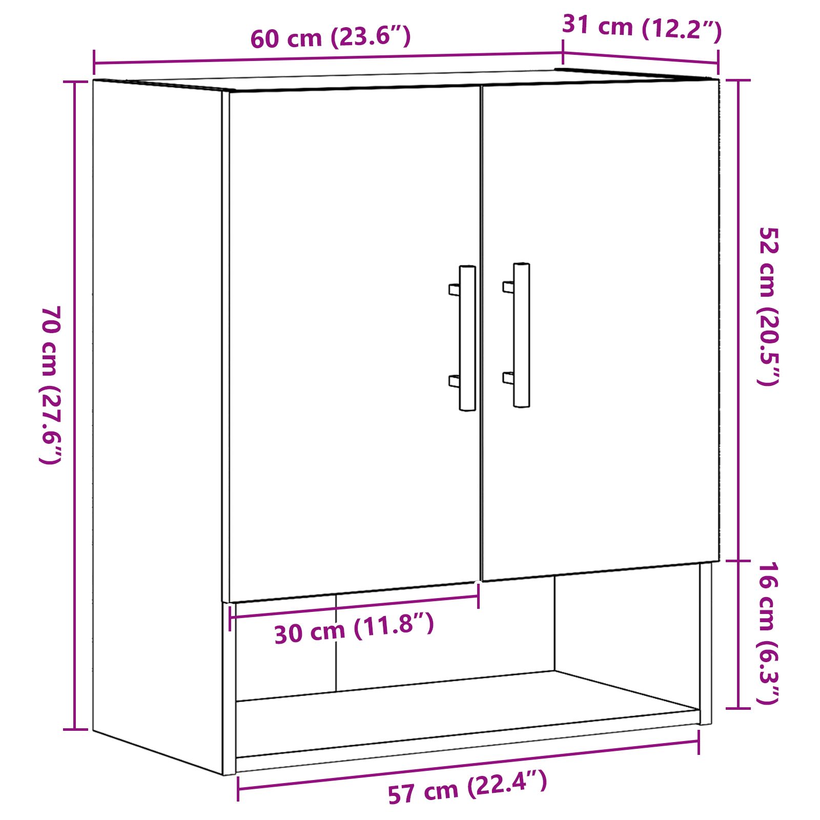 Fali szekrény fekete tölgy 60x31x70 cm mérnöki fa