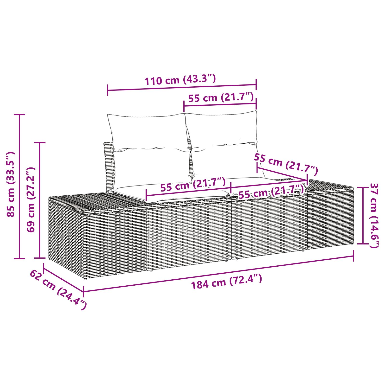 9 darabos kerti kanapészett párnákkal bézs poli rattan