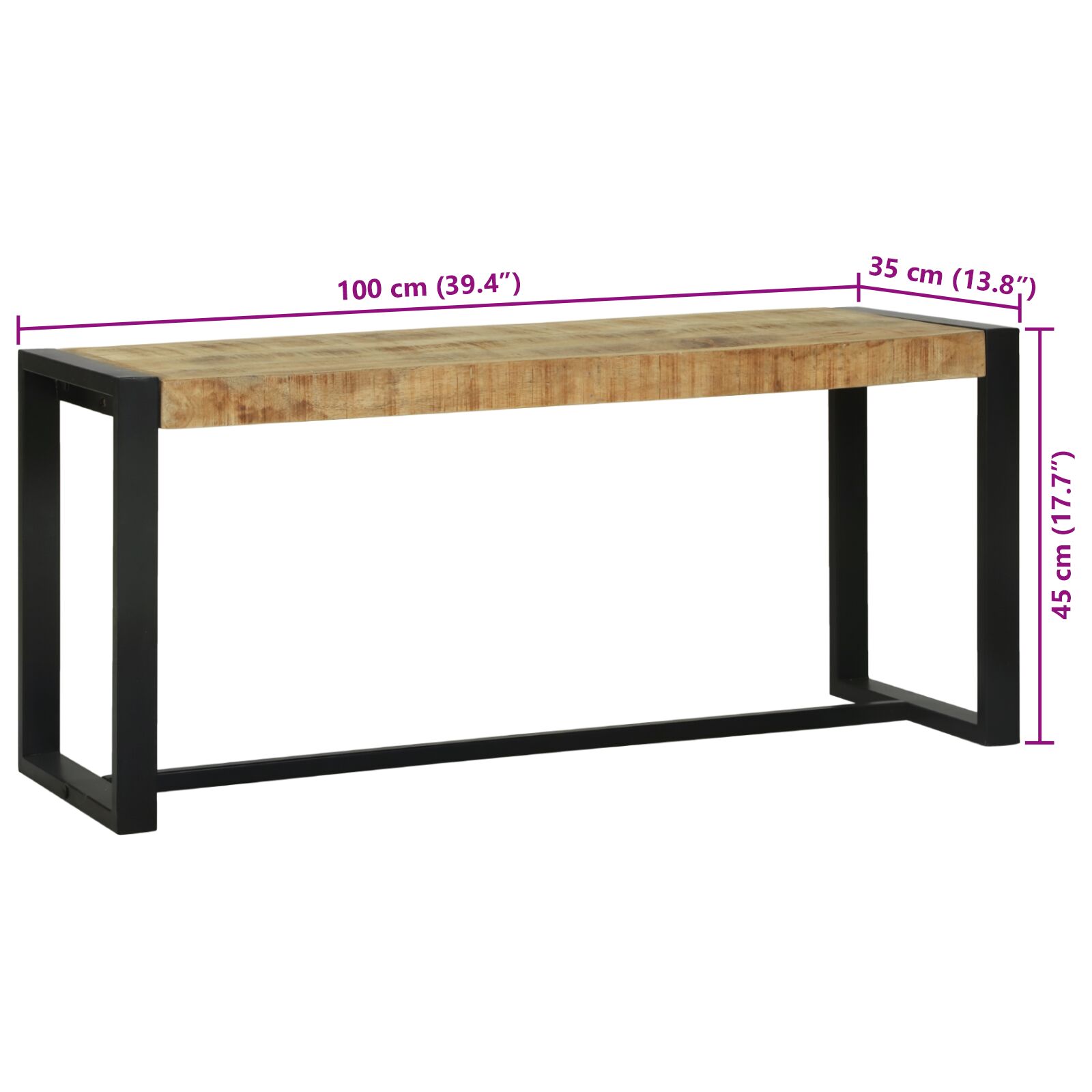 Pad barna tömör mangófa 100 x 35 x 45 cm tartós előszobapad