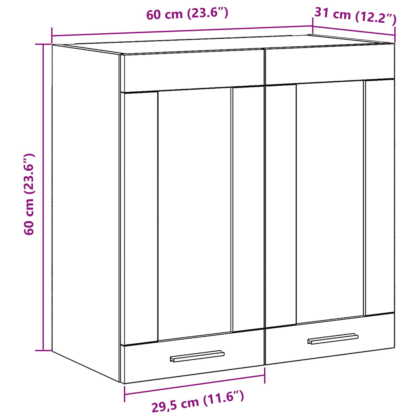 Függő üveg szekrény fekete tölgyben - 60x31x60 cm