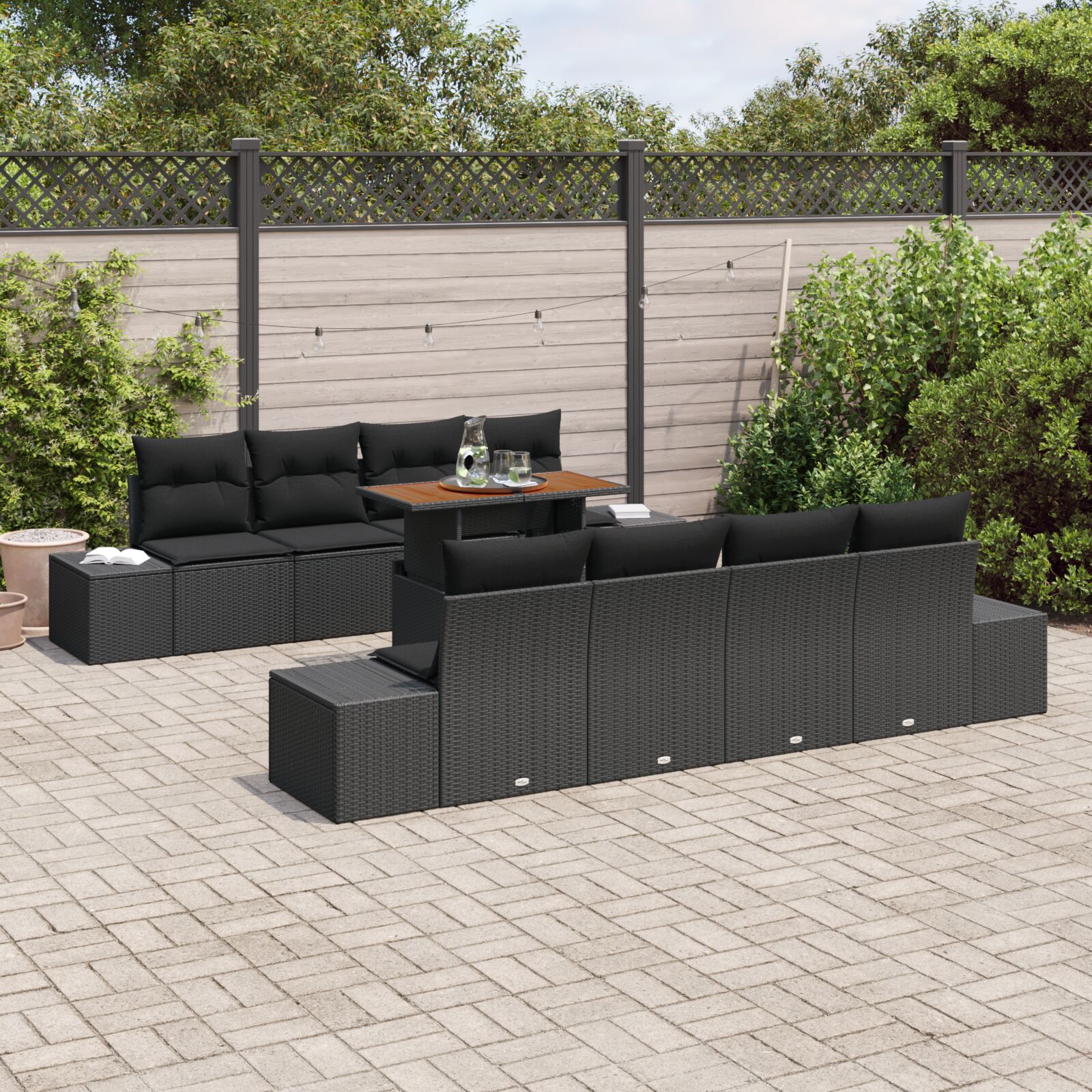 7 részes kert sofa szett párnákkal fekete poli rattan 7 részes kert sofa szett párnákkal fekete poli rattan