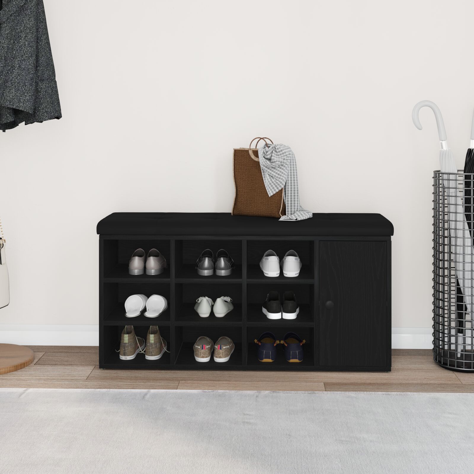 Tároló pad fekete tölgy 100x30x48 cm műanyag