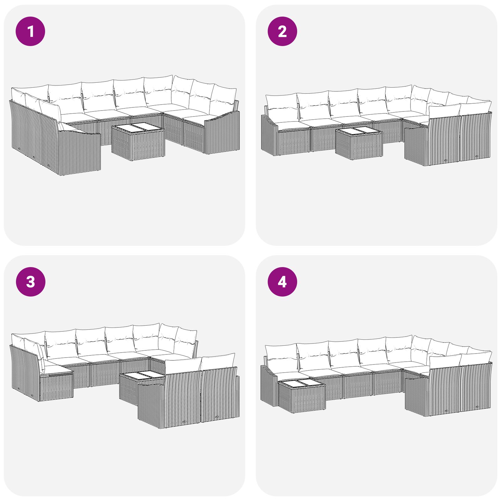 10 darabos kert kanapé szett párnákkal szürke poli rattan
