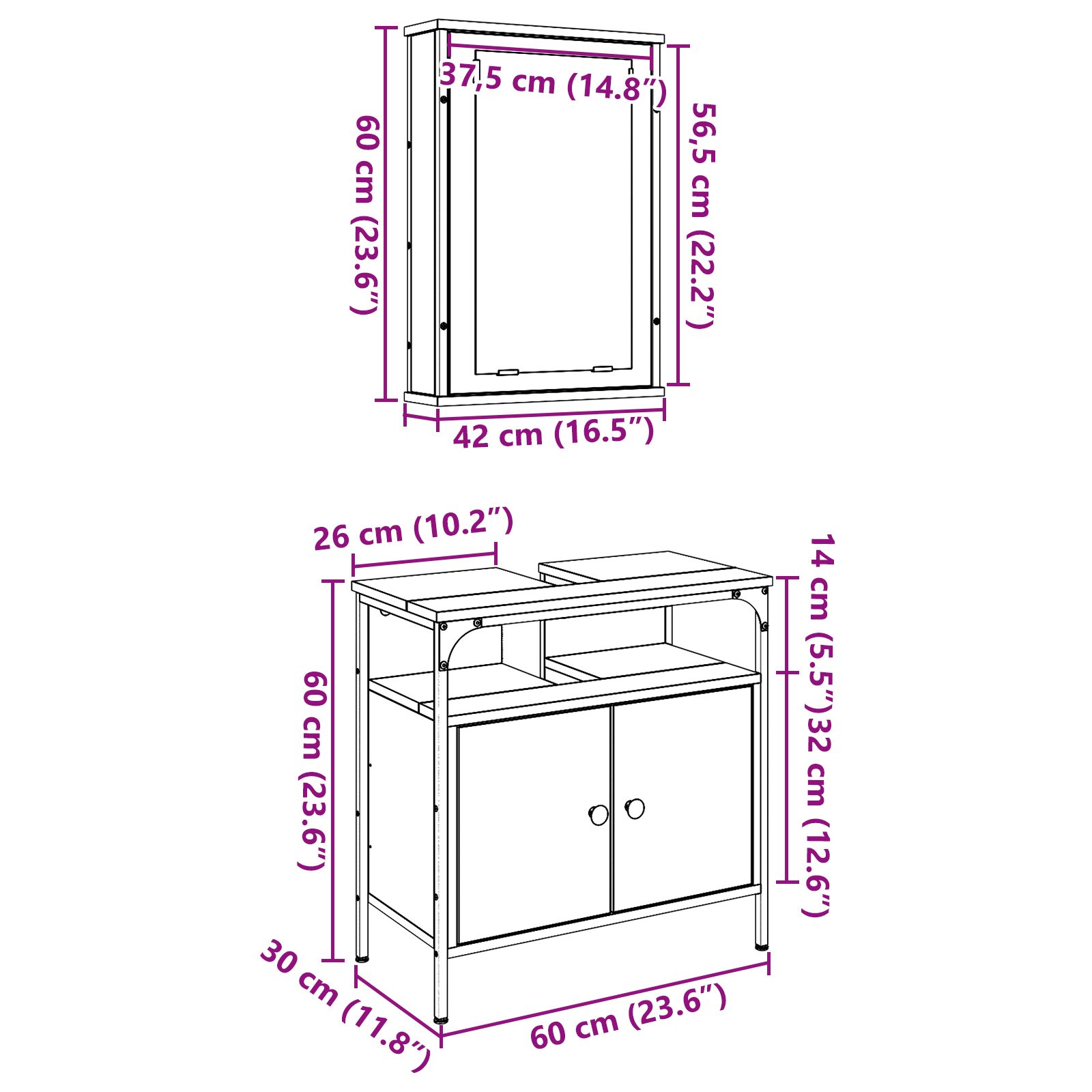 2 darabos fürdőszobabútor szett öreg fa hatású mérnöki fa
