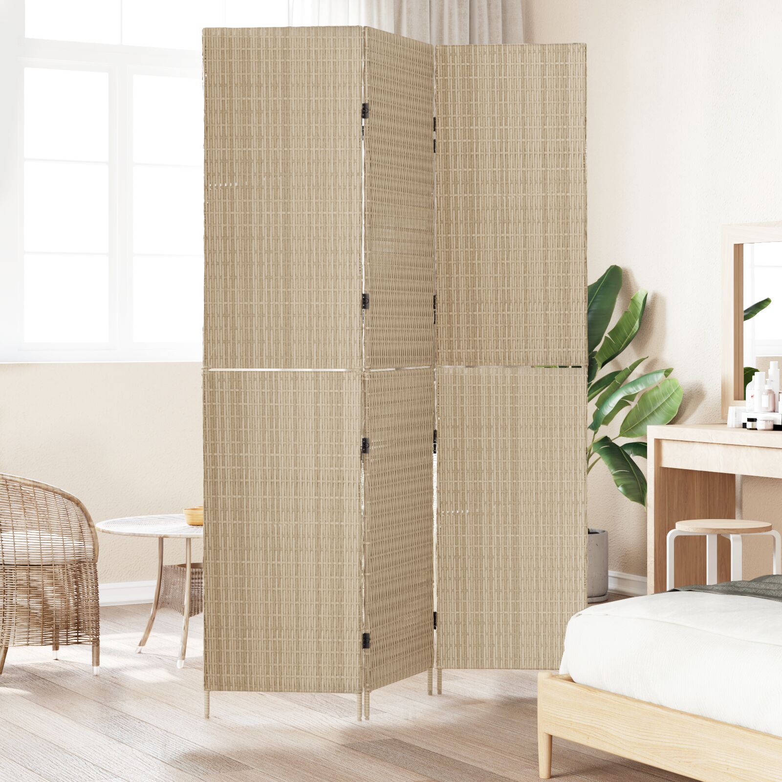 3 paneles válaszfal, hajtogatható, bézs, 146x200 cm, poli rattan 3 paneles válaszfal, hajtogatható, bézs, 146x200 cm, poli rattan