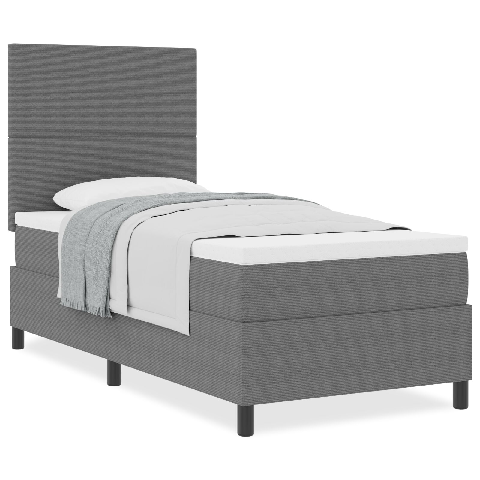 Box spring ágy matraccal világosszürke egyszemélyes kordbársony anyaggal