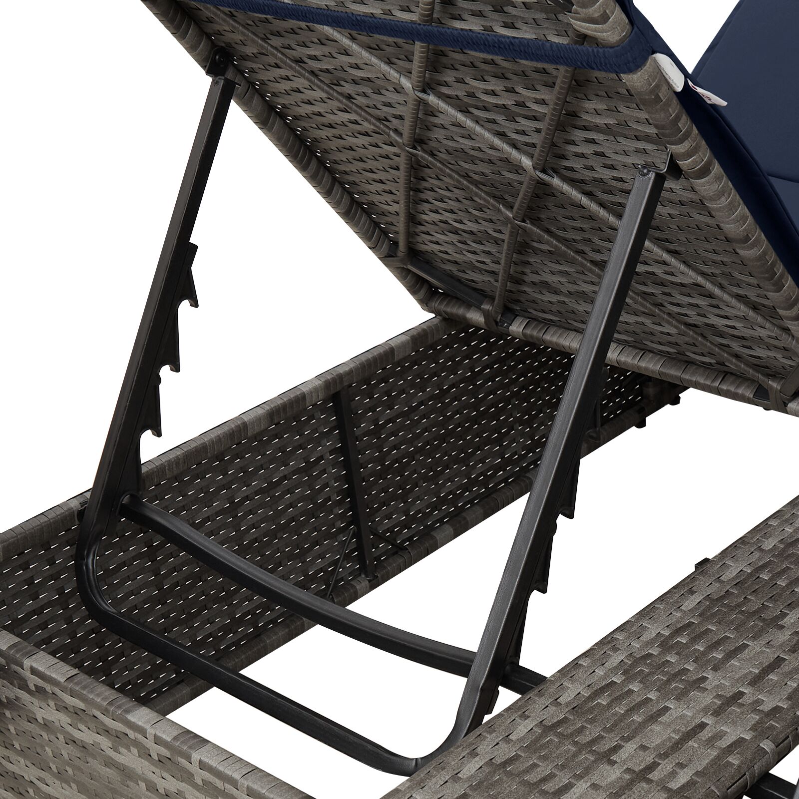 Kétszemélyes napozóágy 2 db szürke és tengerészkék rattan nagy