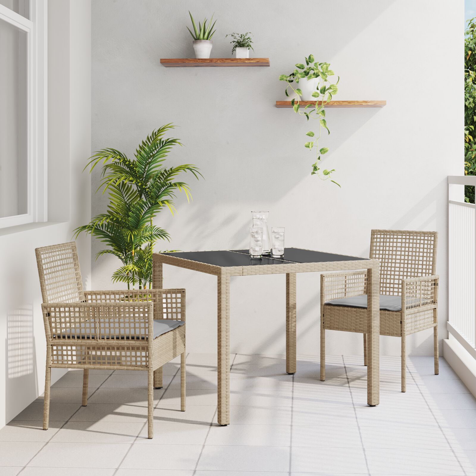 2 db bézs polirattan 90 x 90 x 75 cm uv-álló anyagok