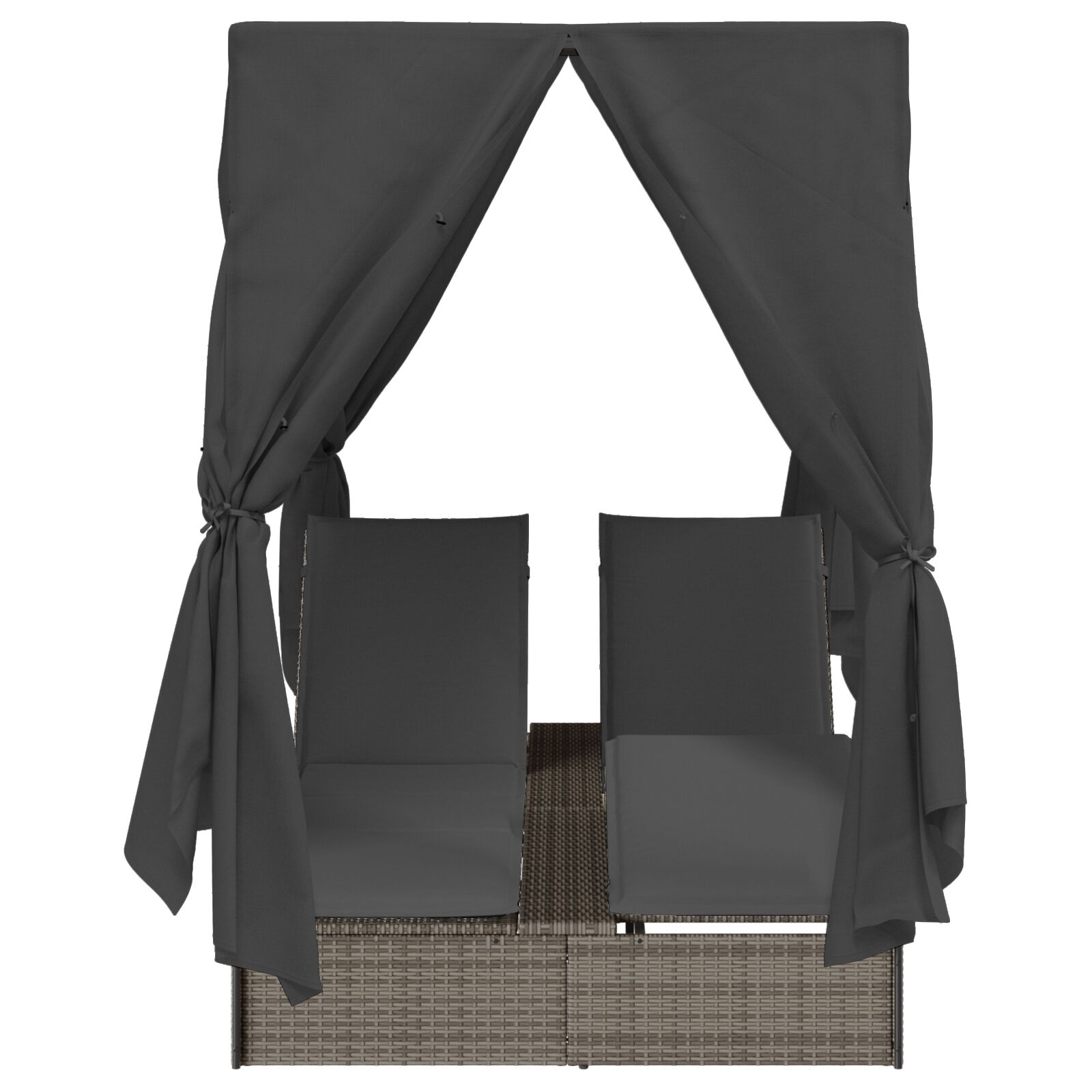 Dupla napágy tetővel és függönyökkel szürke polirattan