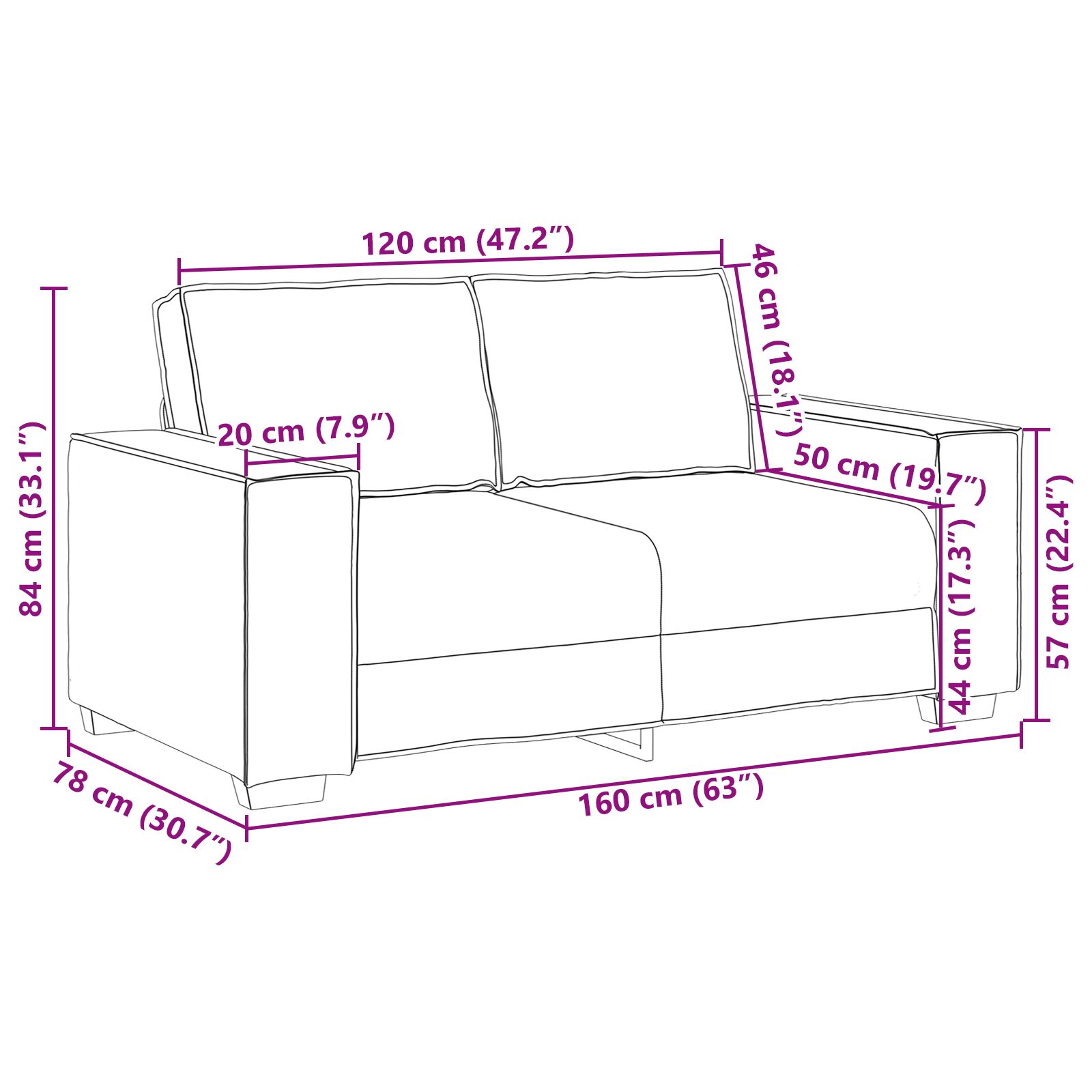 Kétfős kanapé cappuccino 120 cm műbőr Kétfős kanapé cappuccino 120 cm műbőr