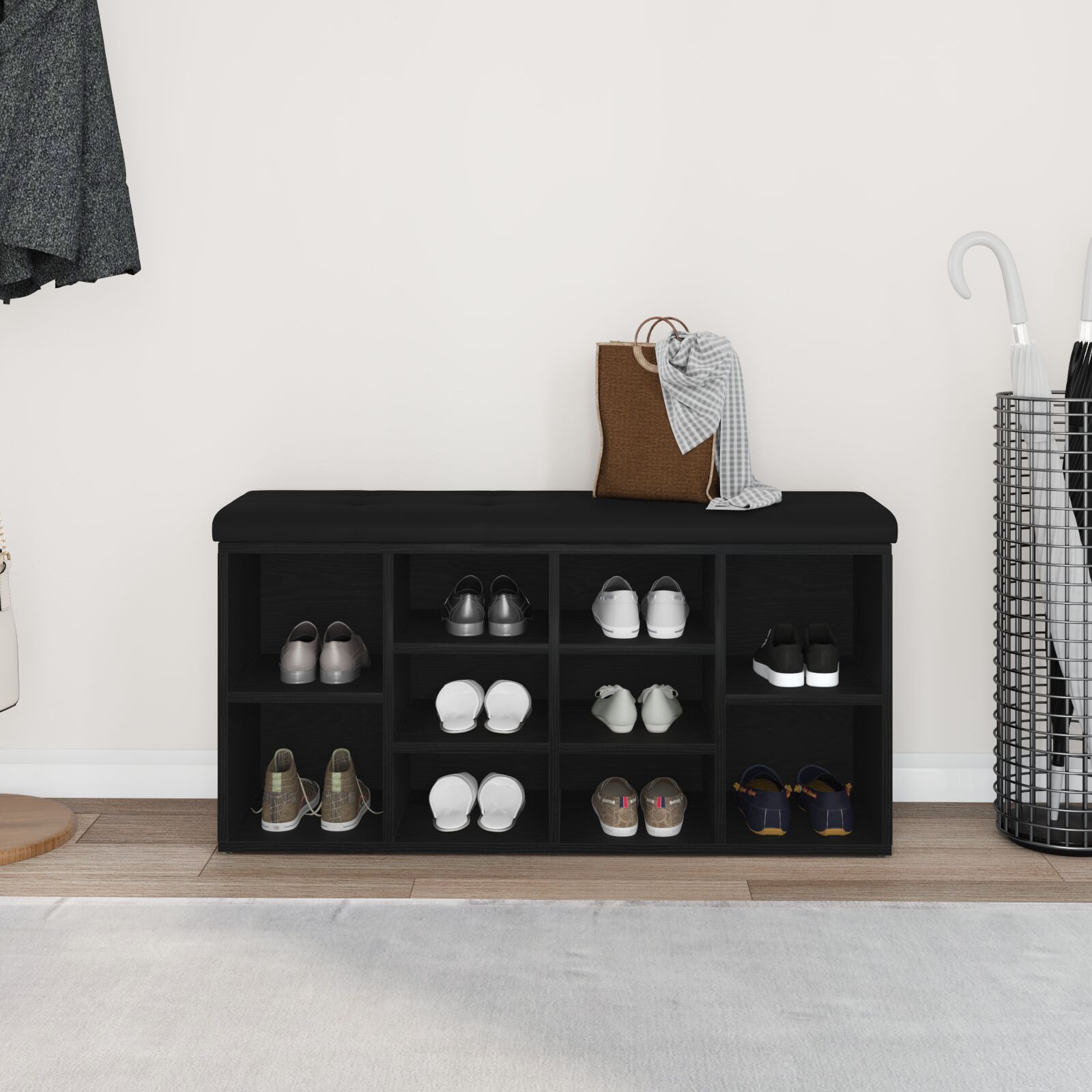 Tároló pad fekete tölgy 100x30x48 cm műszaki fa