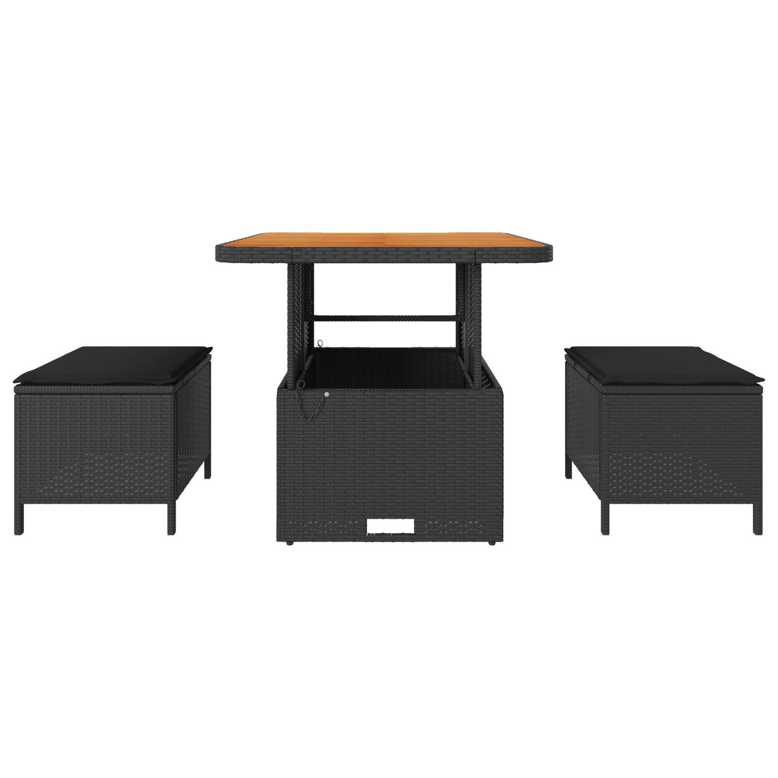 3 darabos kert étkező szett párnákkal fekete poli rattan akácia