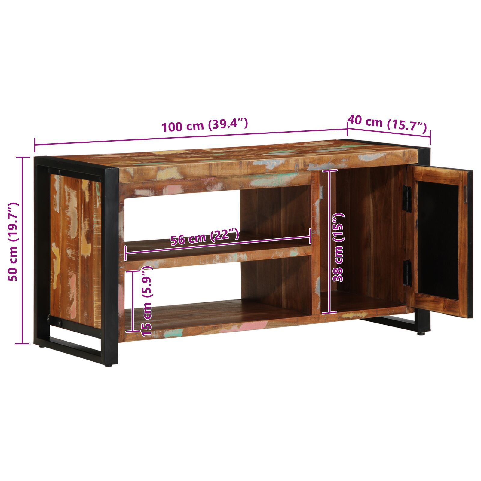 Cipőpad többszínű 100x40x50 cm tömör újrahasznosított fa